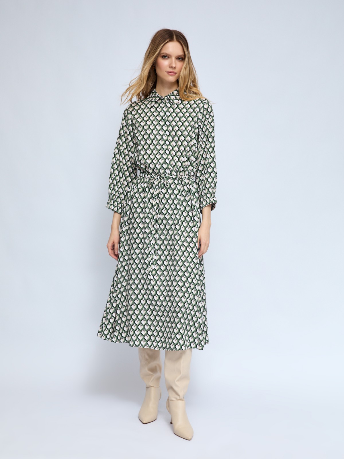 Платье-рубашка миди из вискозы на кулиске