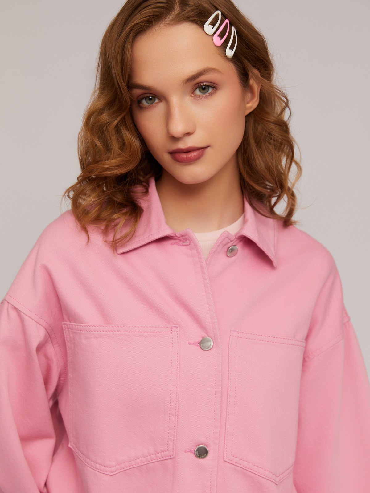 Джинсовая укороченная куртка оверсайз zolla 024235D4S063, цвет розовый, размер S - фото 4
