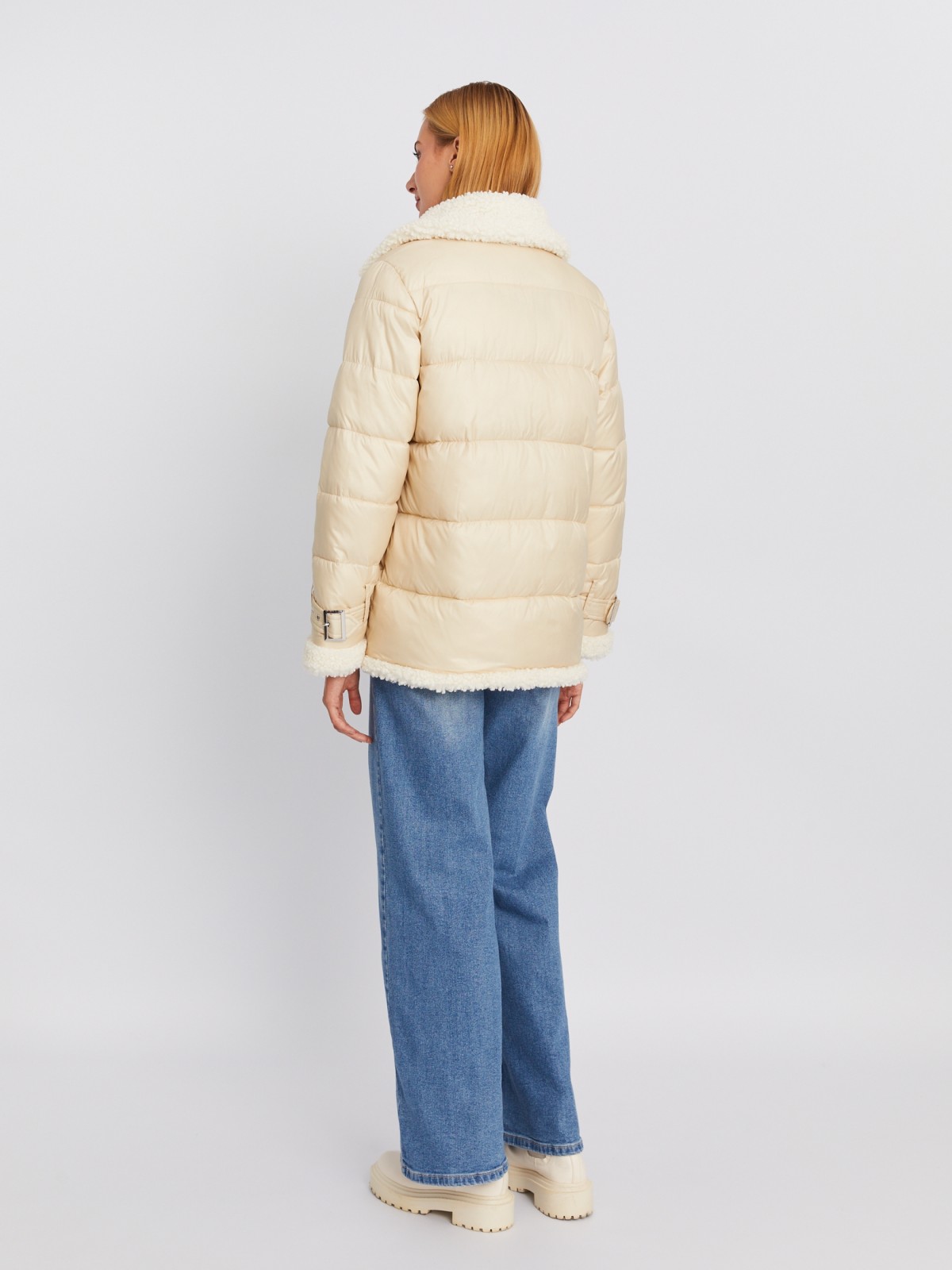 Утеплённая стёганая куртка с отложным воротником и отделкой из искусственного меха zolla 023335112354, цвет молоко, размер M - фото 6