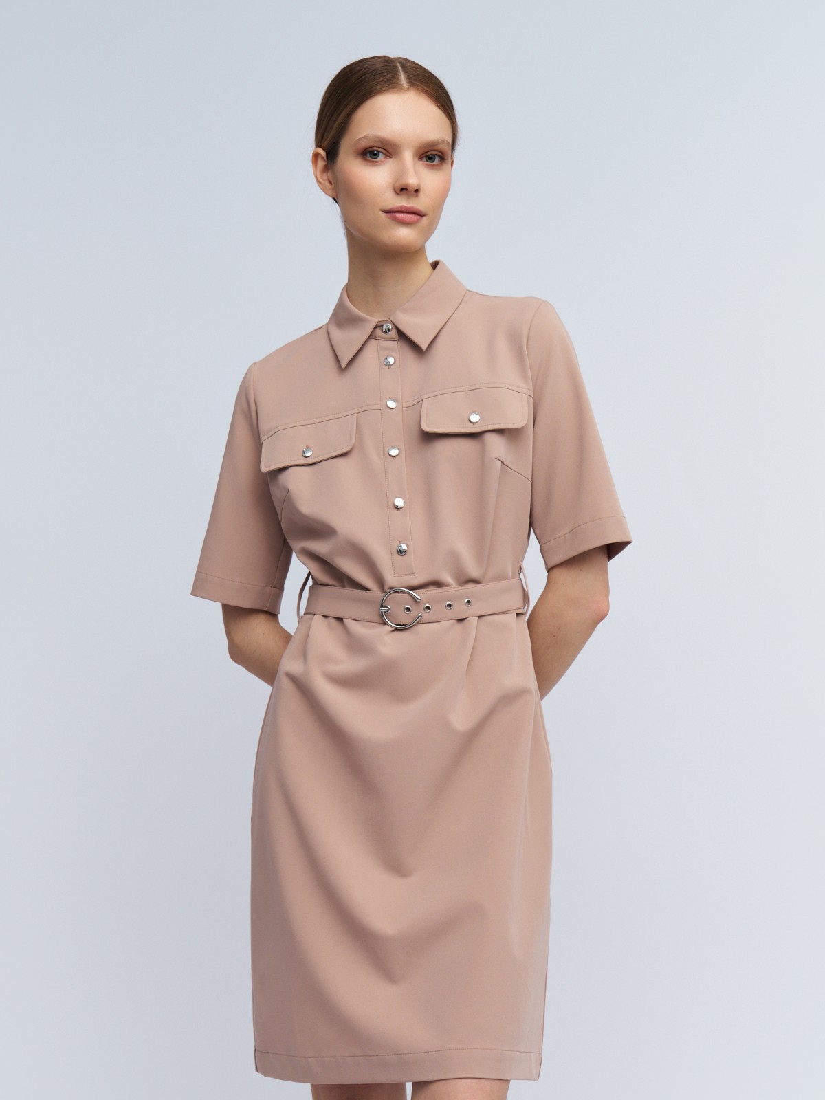 Платье-рубашка с коротким рукавом и ремнём