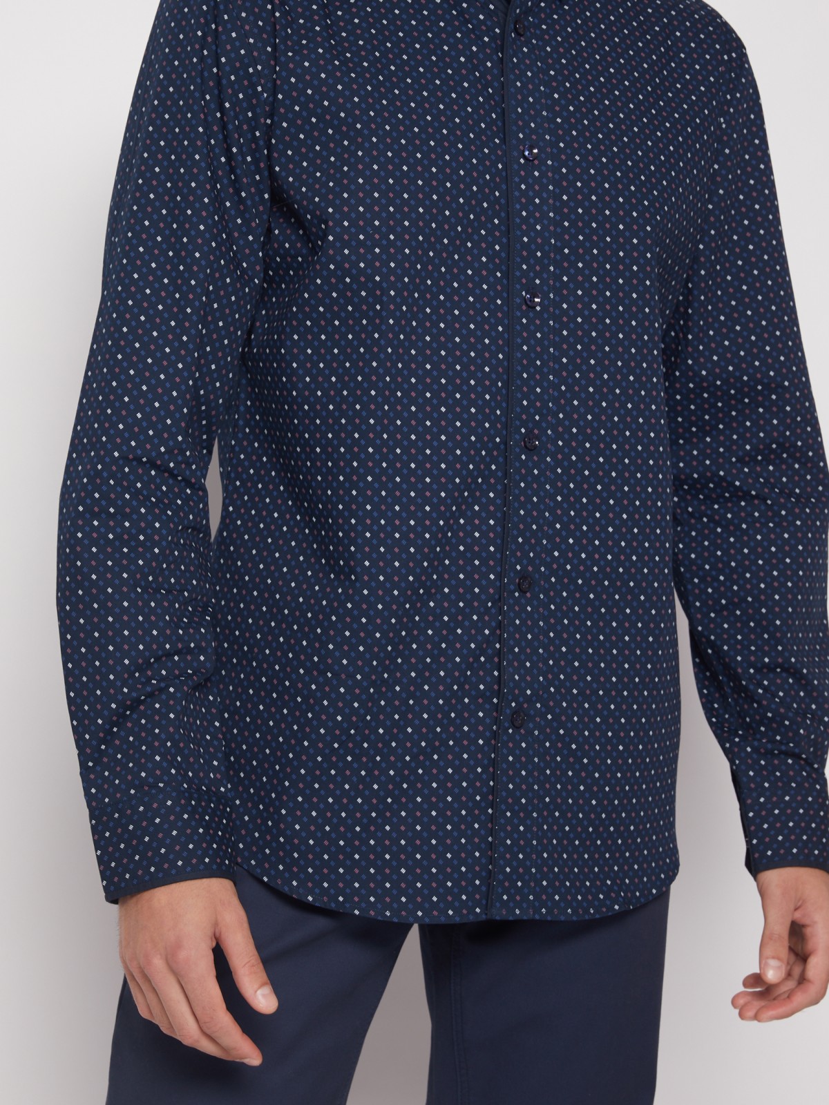 Хлопковая рубашка с мелким принтом zolla 011452159043, цвет темно-синий, размер M - фото 4