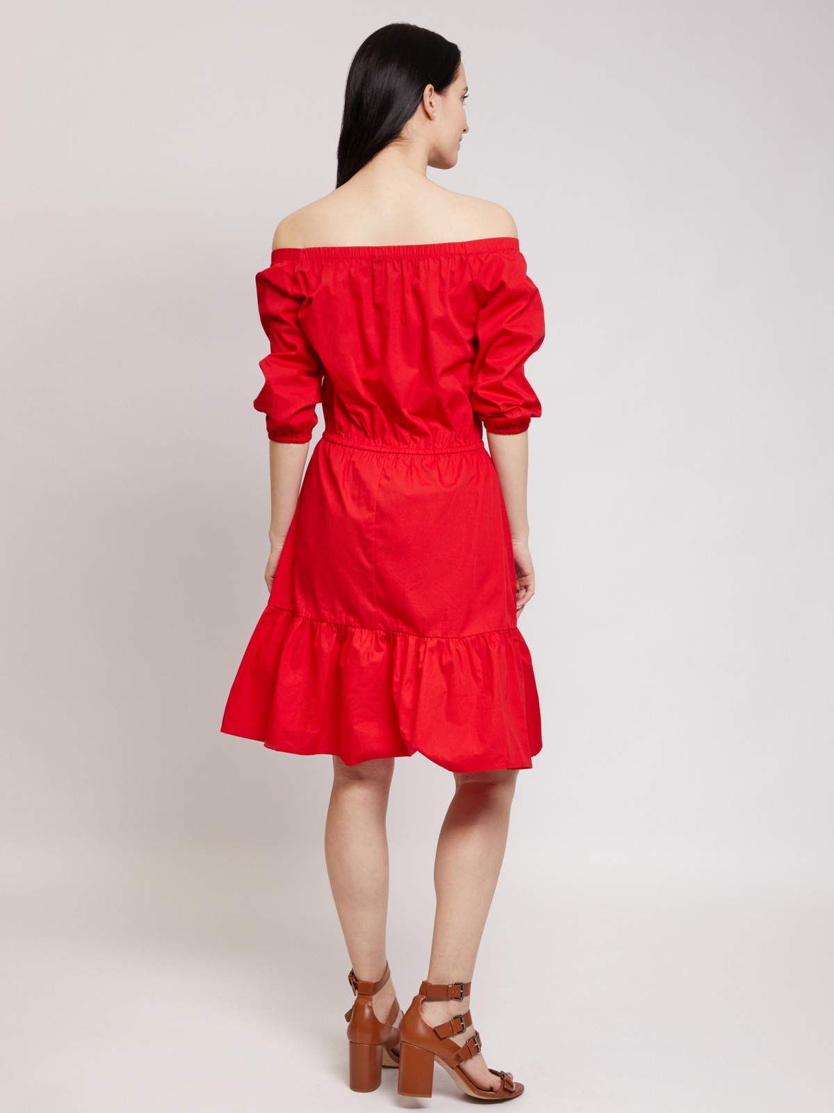 Платье с открытыми плечами zolla 021258239331, цвет красный, размер XS - фото 6