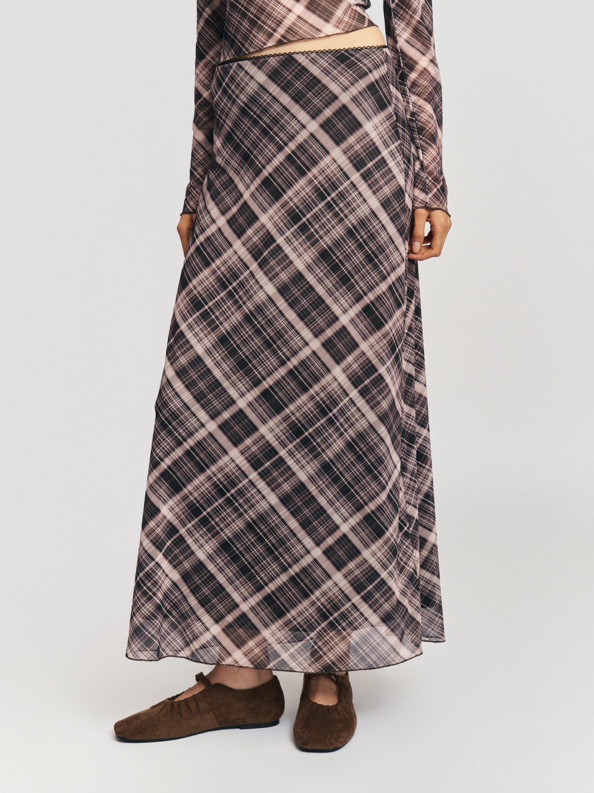 Юбка макси в клетку на резинке