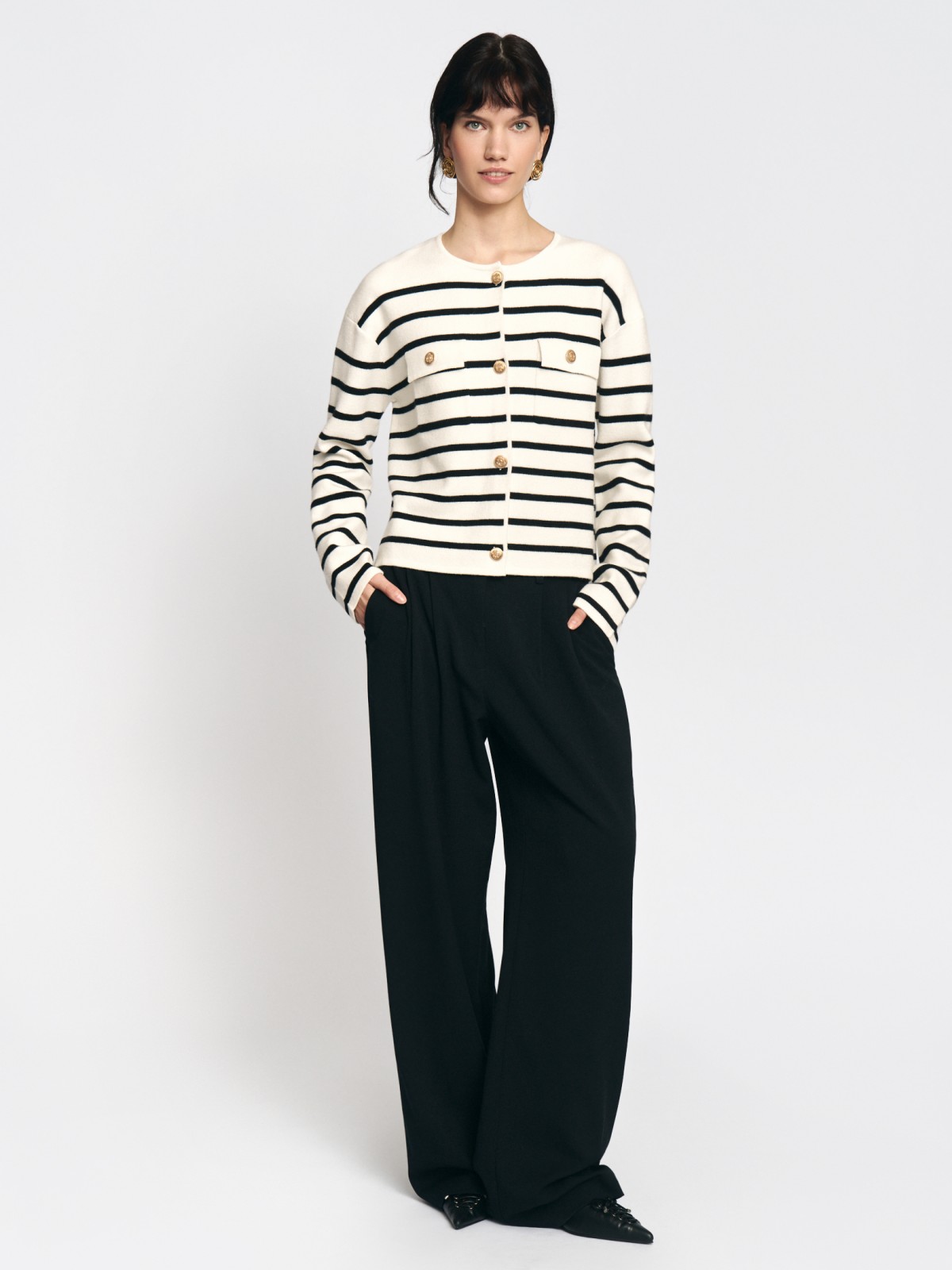 Короткий кардиган-жакет в полоску на пуговицах