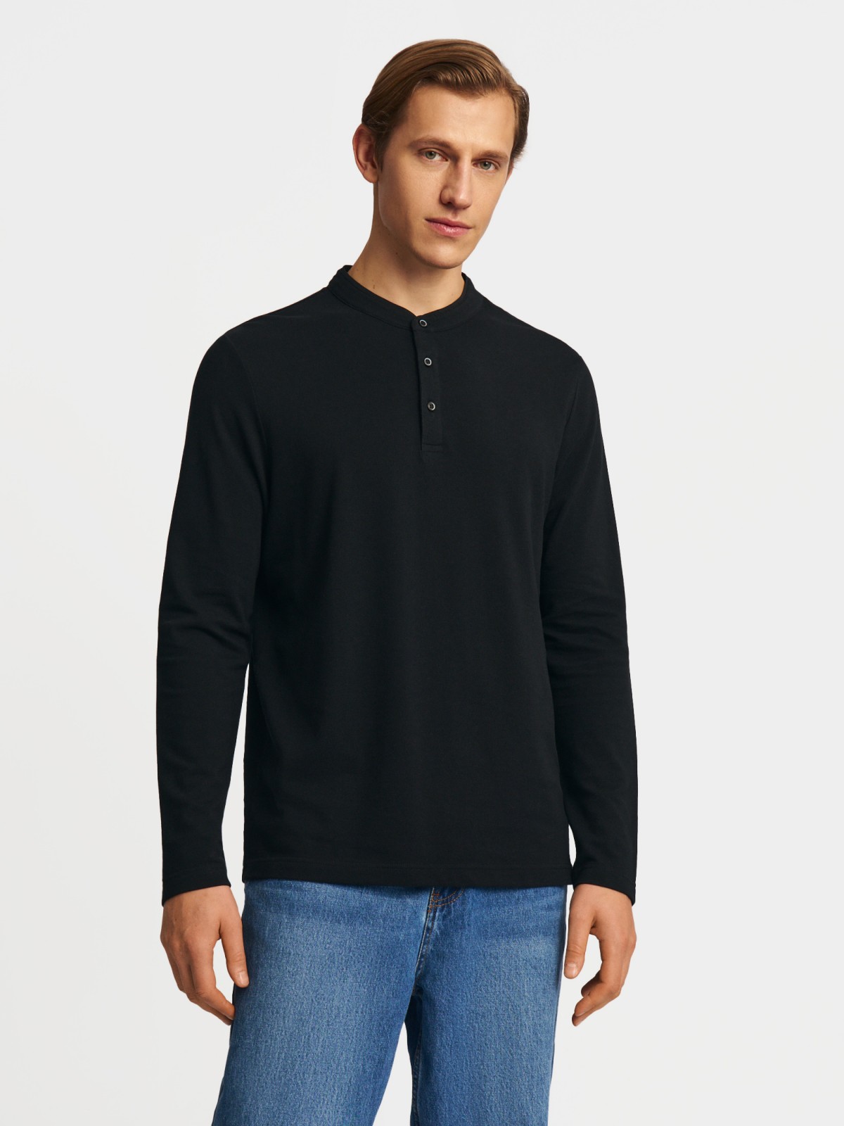 Лонгслив хенли из хлопка с длинным рукавом