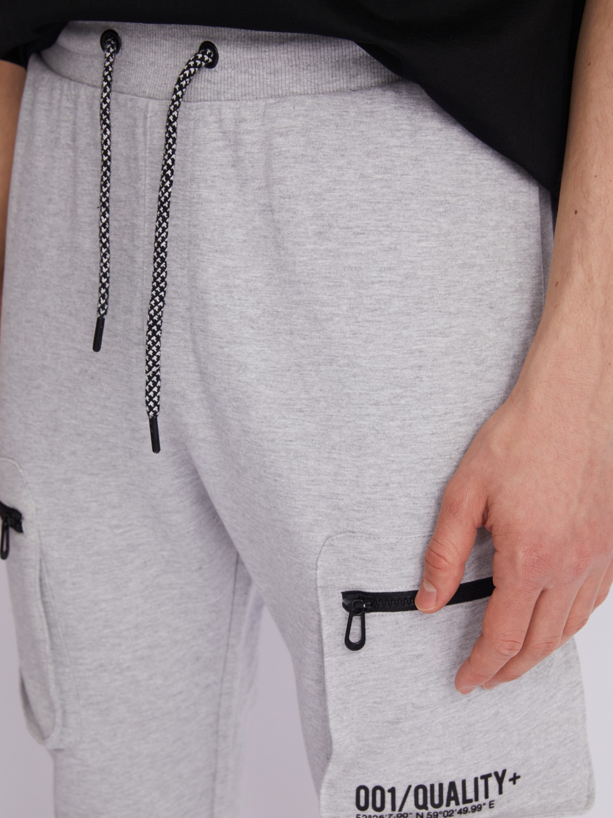 Трикотажные брюки-джоггеры с карманами карго zolla 21231768Q101, цвет серый, размер S - фото 4