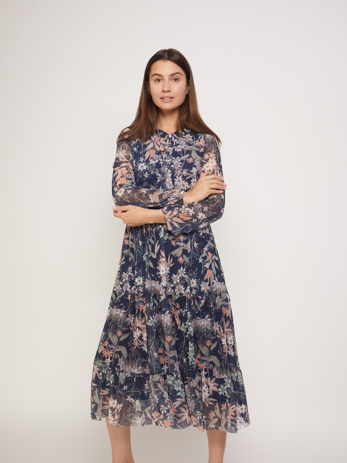 Платье миди с цветочным принтом zolla 021348159121, размер XS - фото 2