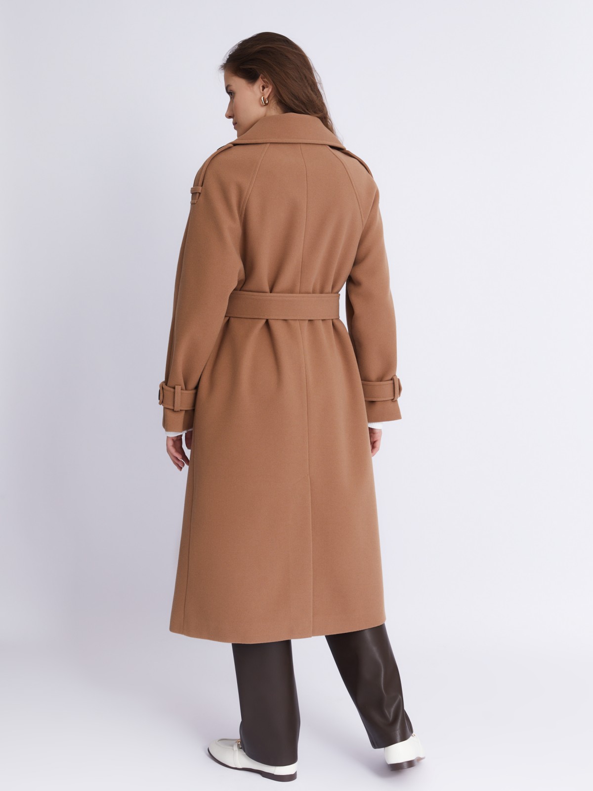 Длинное пальто-тренч без утеплителя на пуговицах с рукавами реглан и поясом zolla 023335866114, цвет бежевый, размер XS - фото 6
