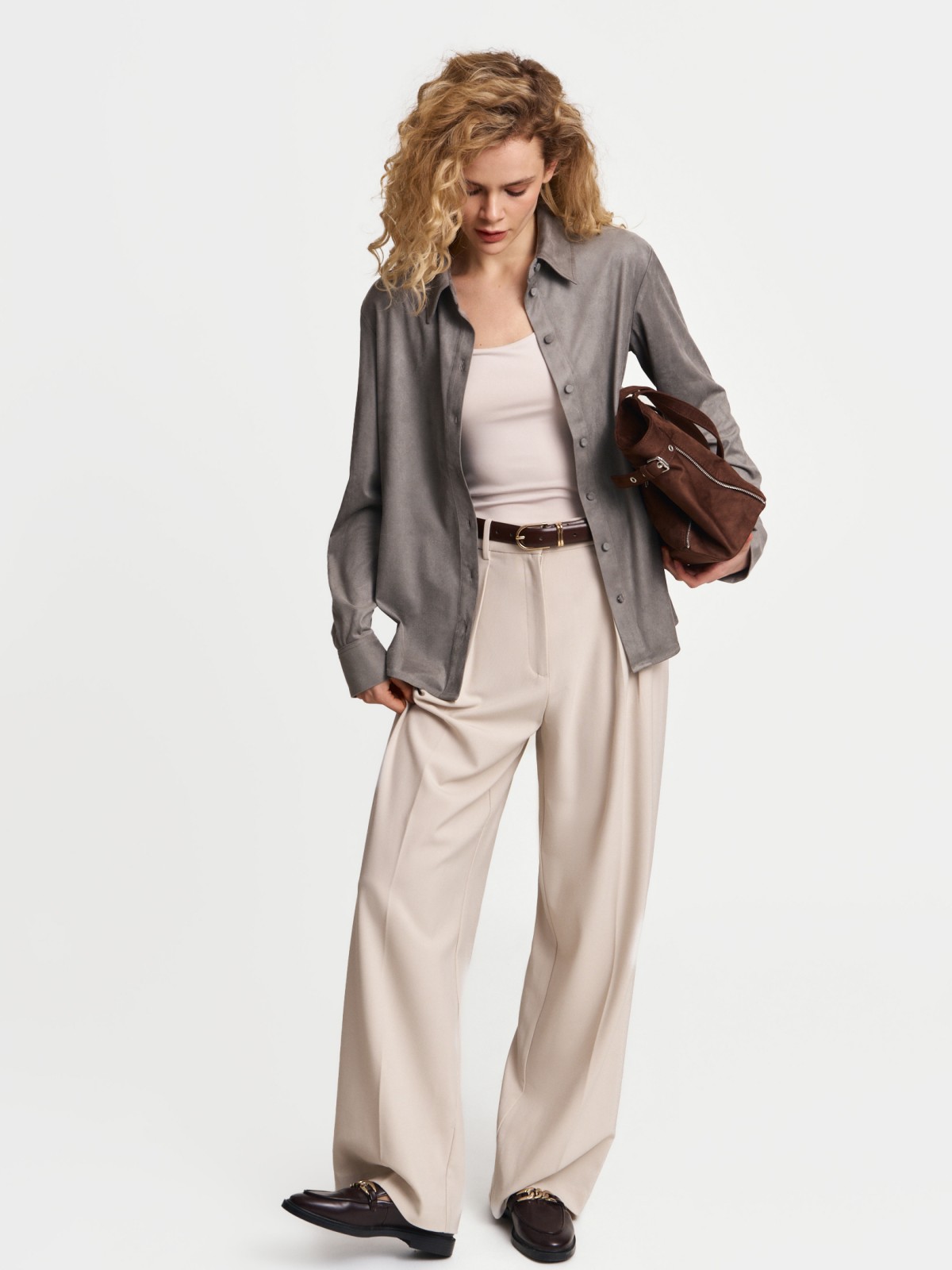 Рубашка из экозамши с длинным рукавом