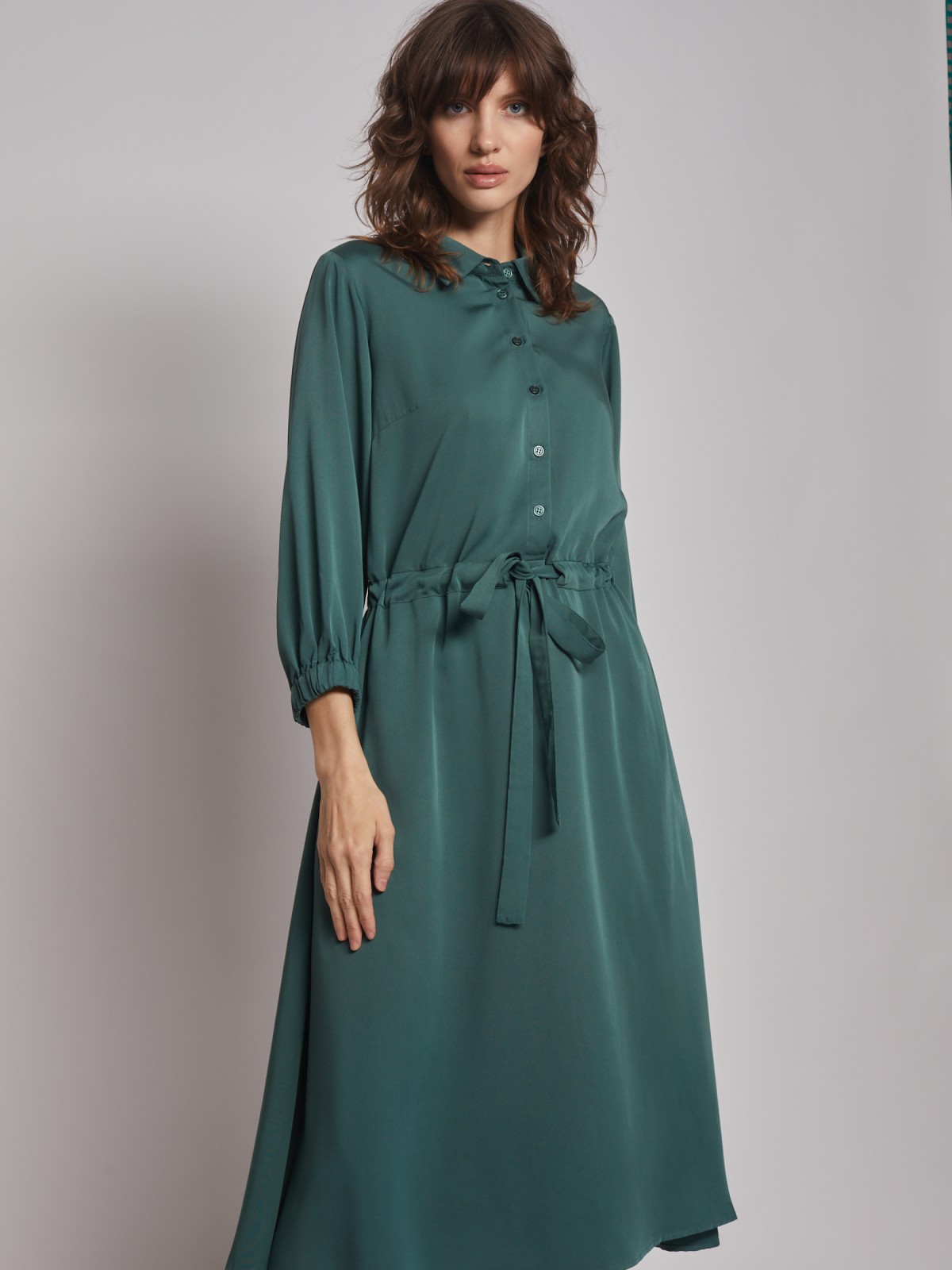 Платье-рубашка на кулиске zolla 222328239031, цвет темно-зеленый, размер S - фото 2