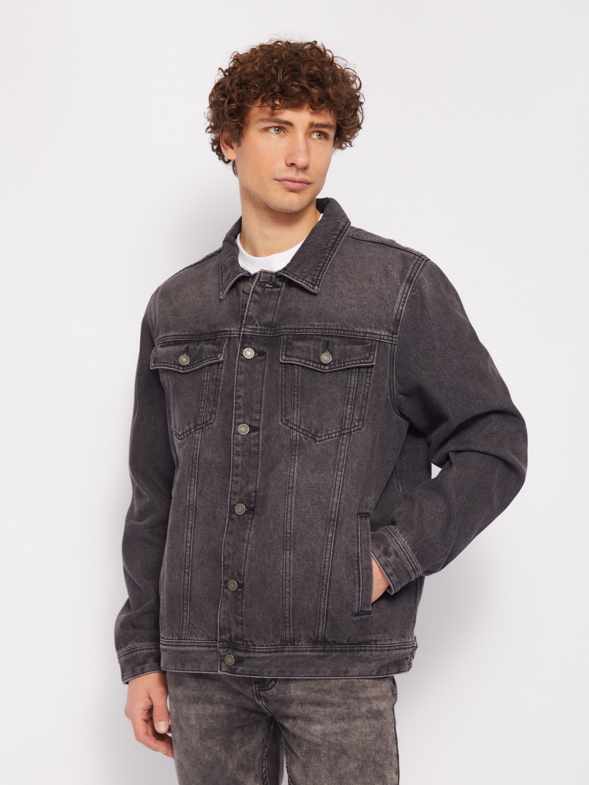 Джинсовая куртка-рубашка из хлопка zolla 214215D4S012, цвет серый, размер S - фото 3