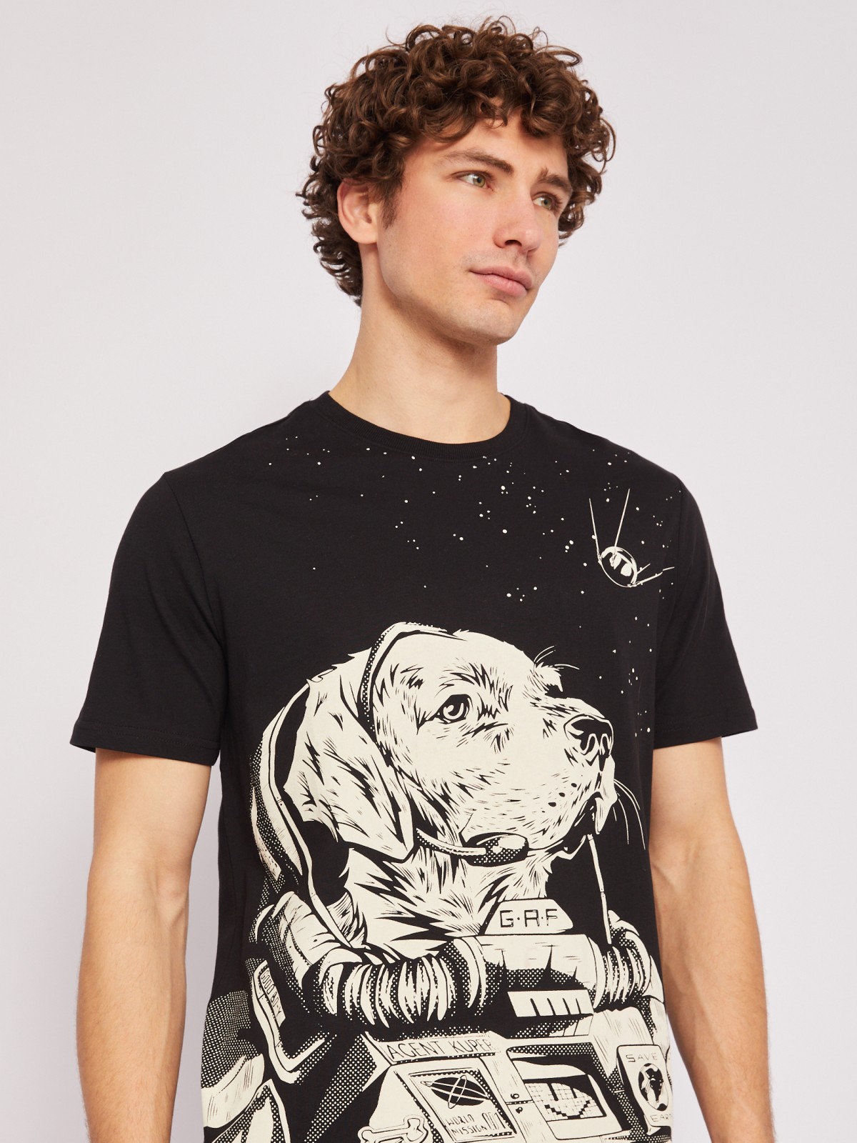 Футболка прямого силуэта из хлопка с принтом