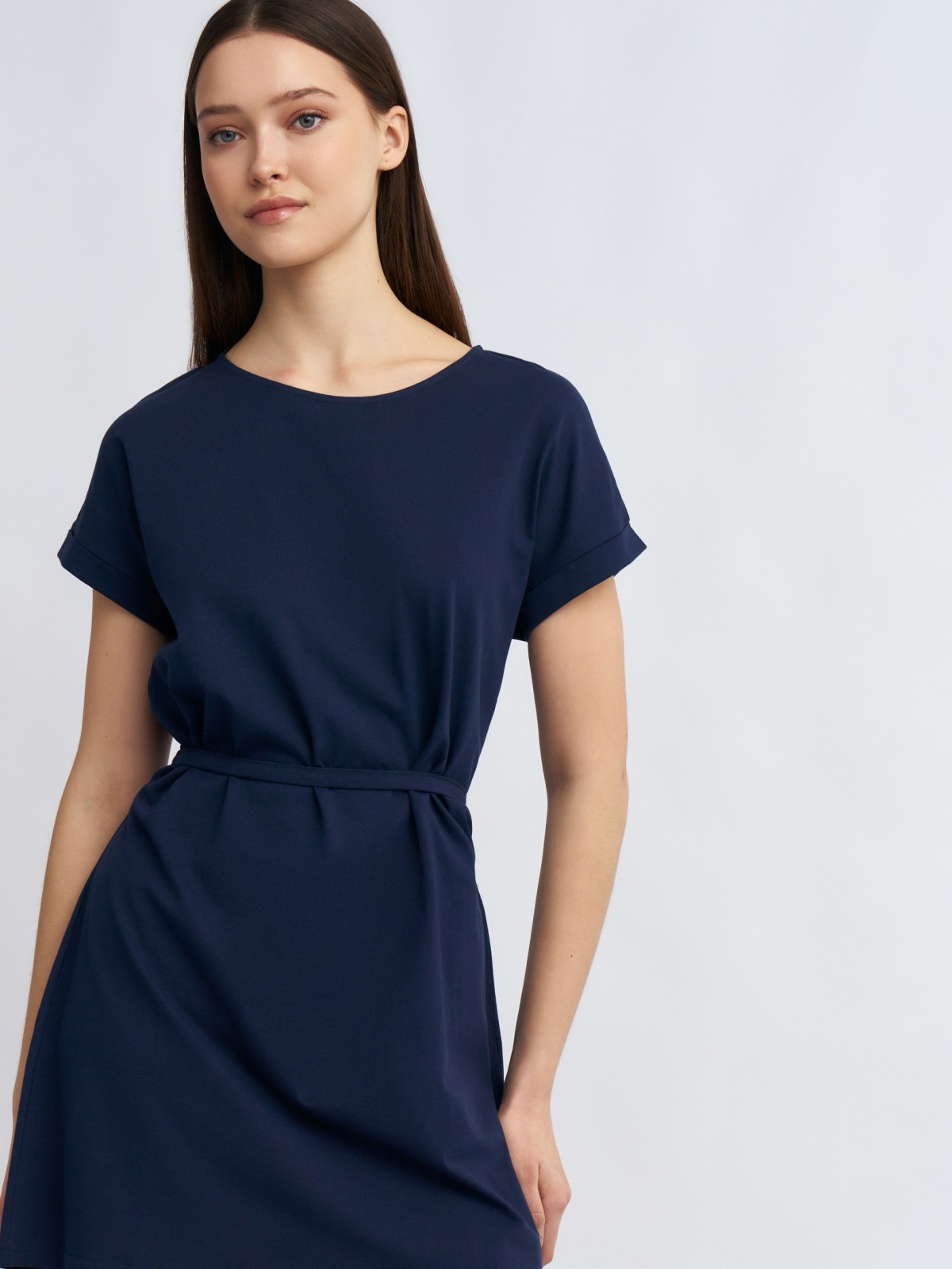 Платье-футболка из хлопка с поясом