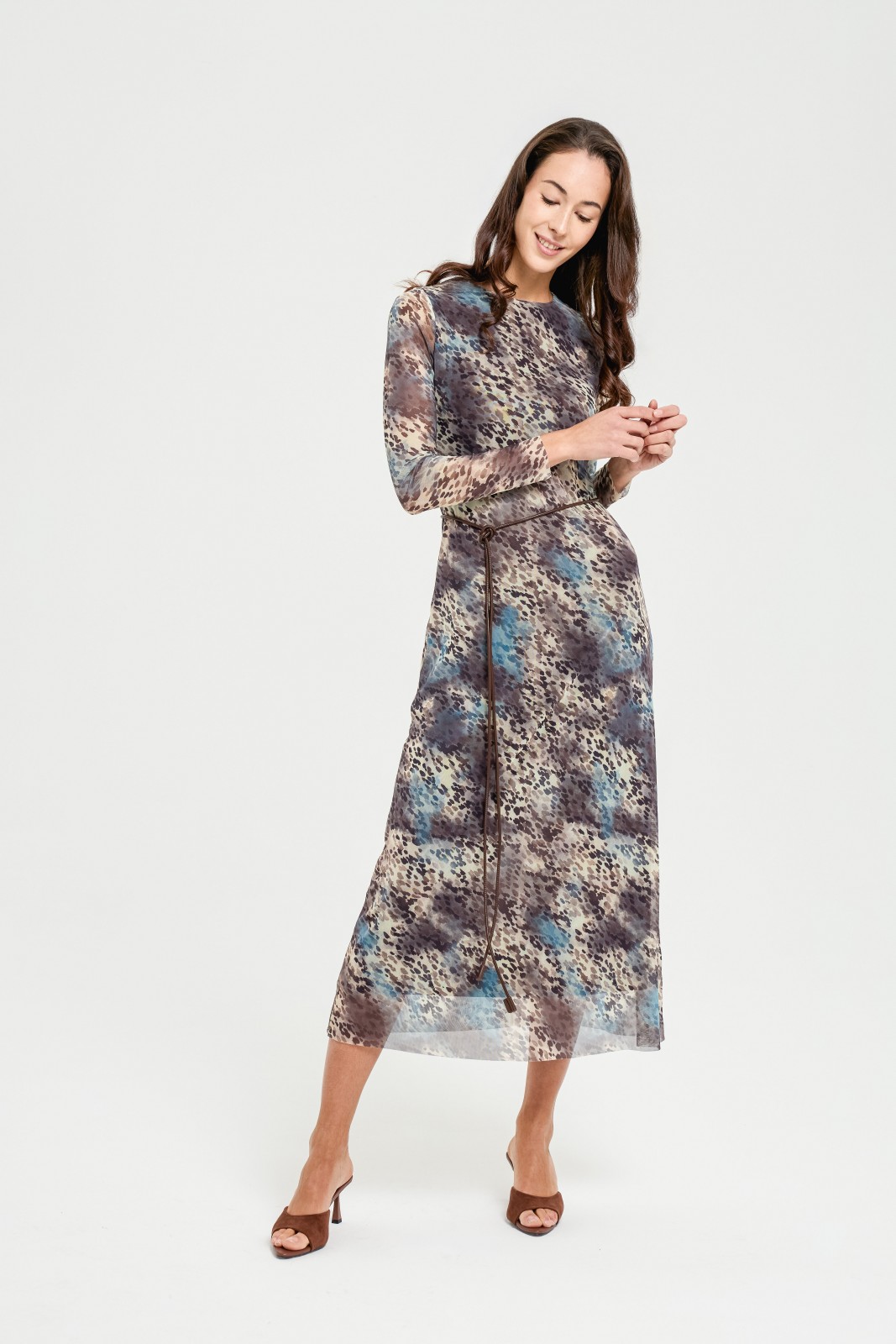 Платье миди из сетки с принтом