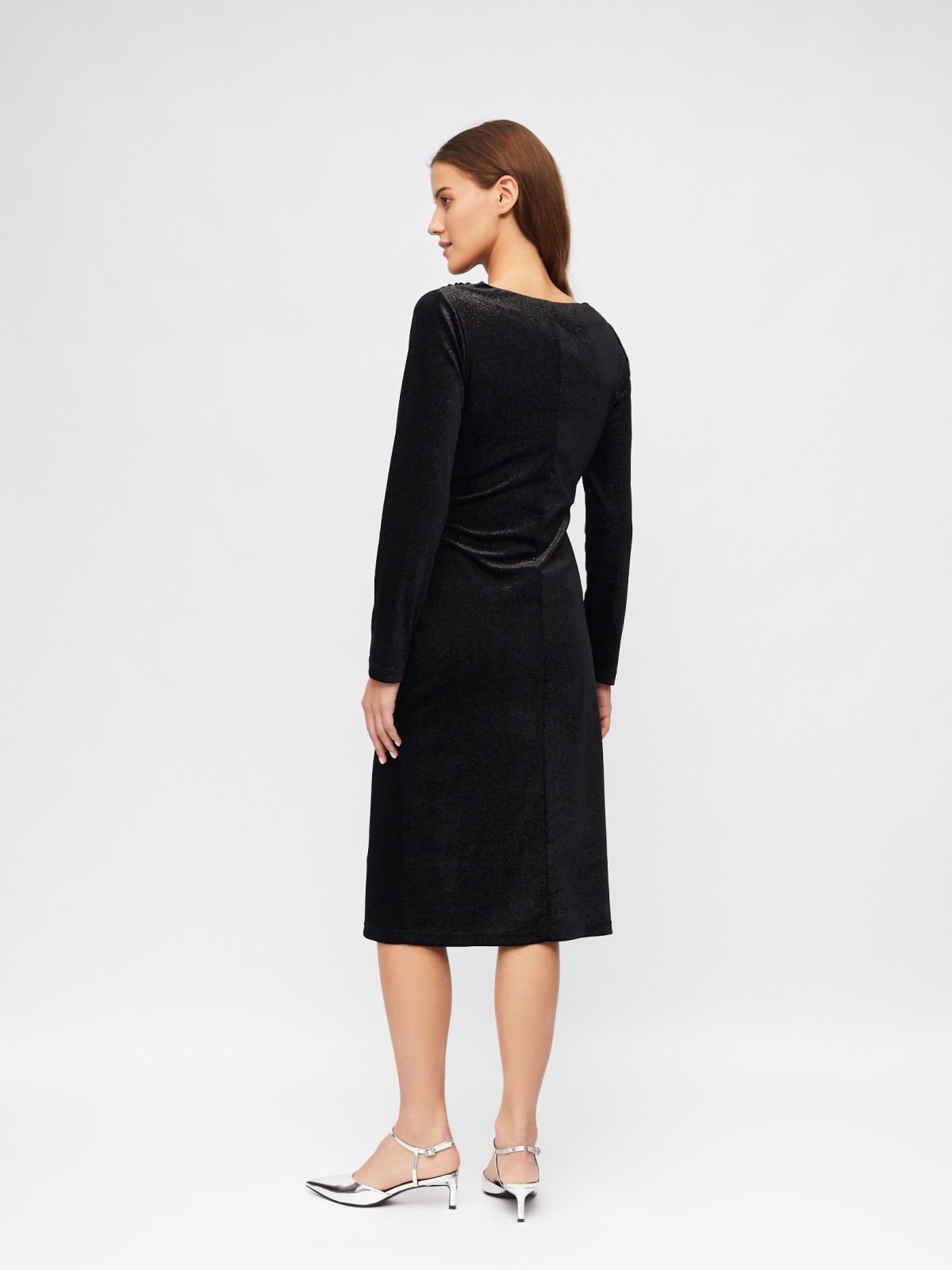 Прилегающее бархатное платье с драпировкой и блёстками zolla 023458159221, цвет черный, размер XS - фото 6