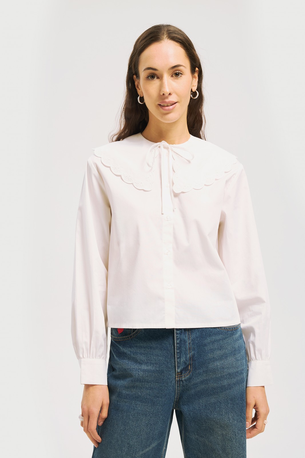 Блузка-рубашка из хлопка с акцентным воротником