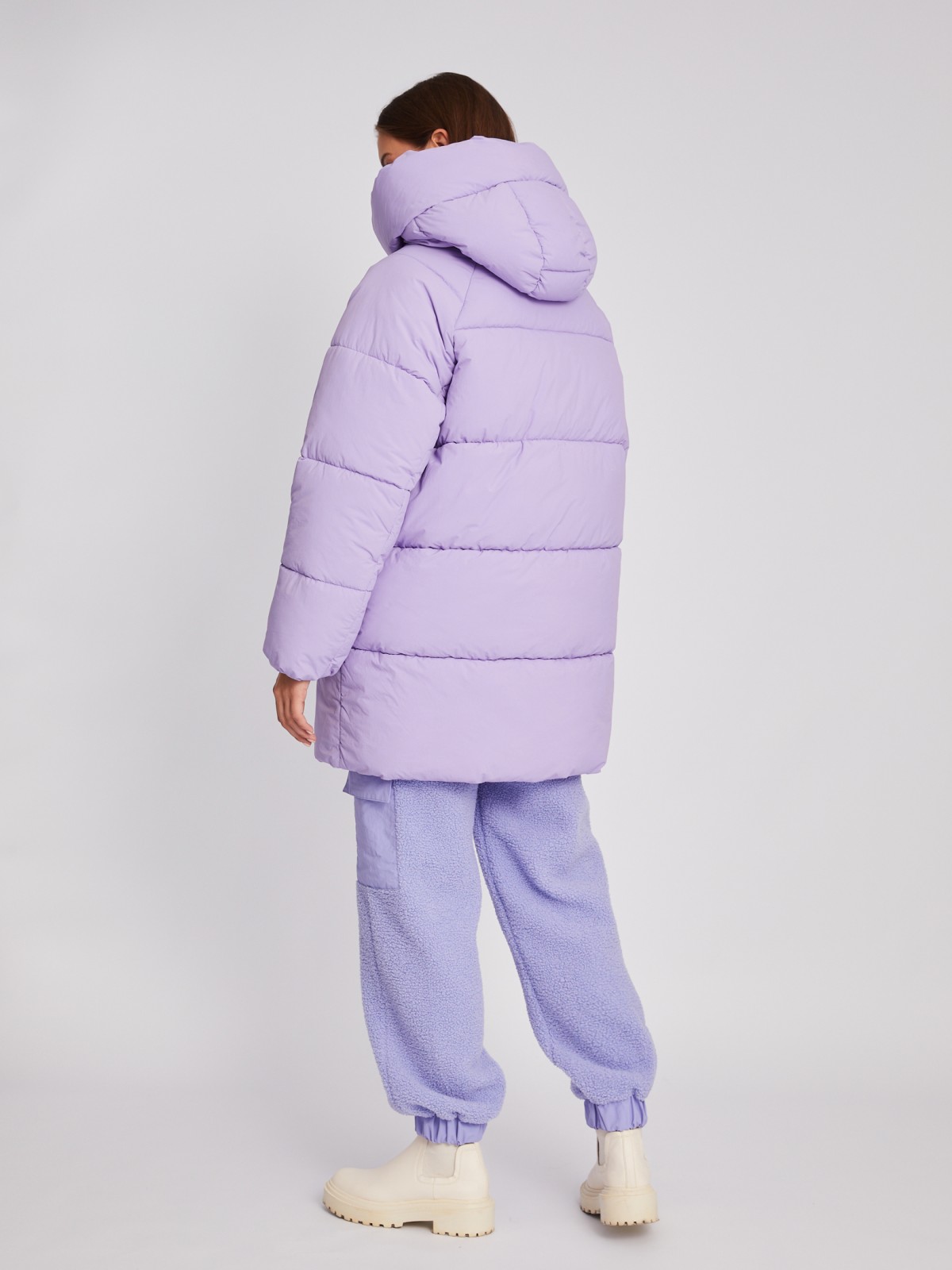 Тёплая куртка-пальто оверсайз силуэта с капюшоном zolla 02342520L054, цвет фиолетовый, размер S - фото 6