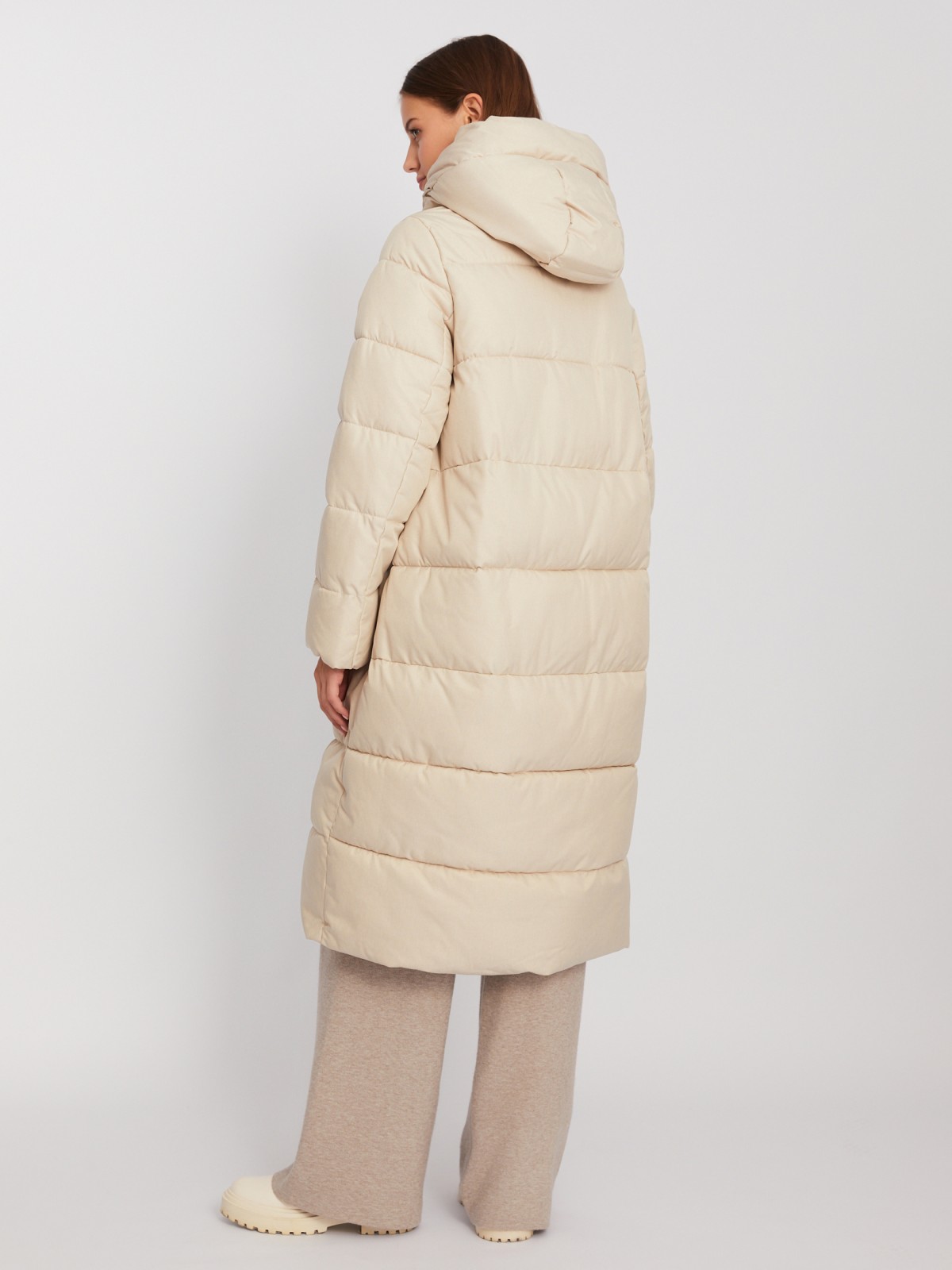 Тёплая длинная куртка-пальто с капюшоном