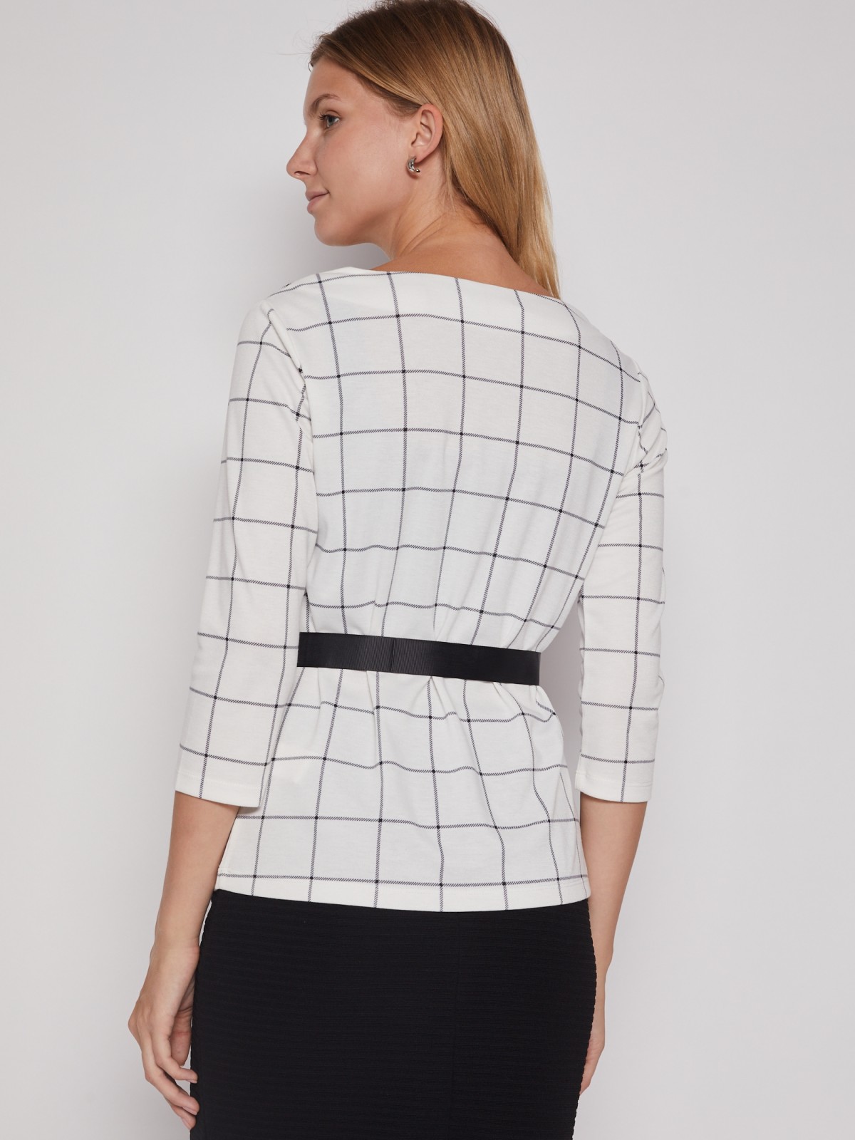 Трикотажная блузка с поясом zolla 022113110023, цвет белый, размер XS - фото 6