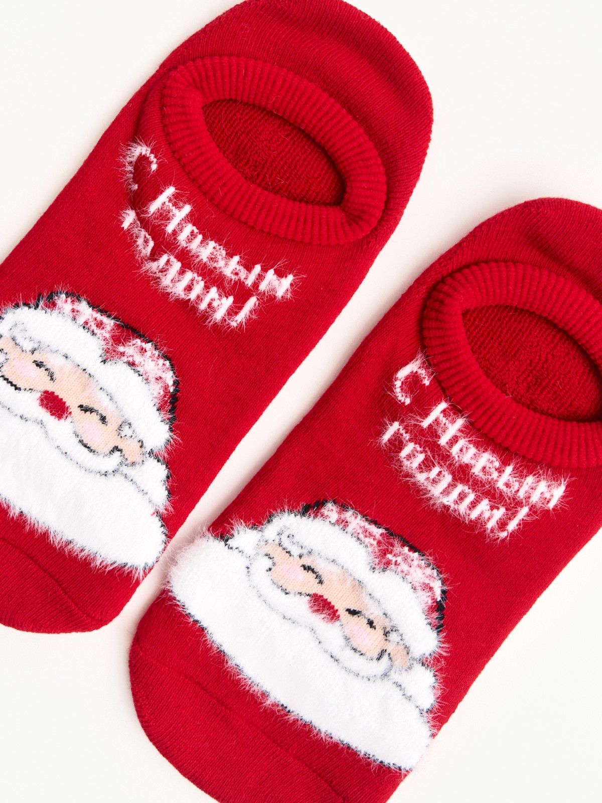 Тёплые махровые носки-подследники с новогодним рисунком