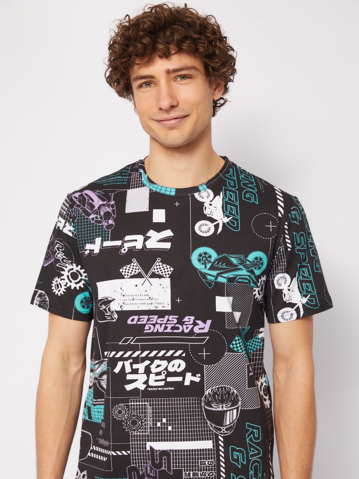 Футболка из хлопка с коротким рукавом и принтом