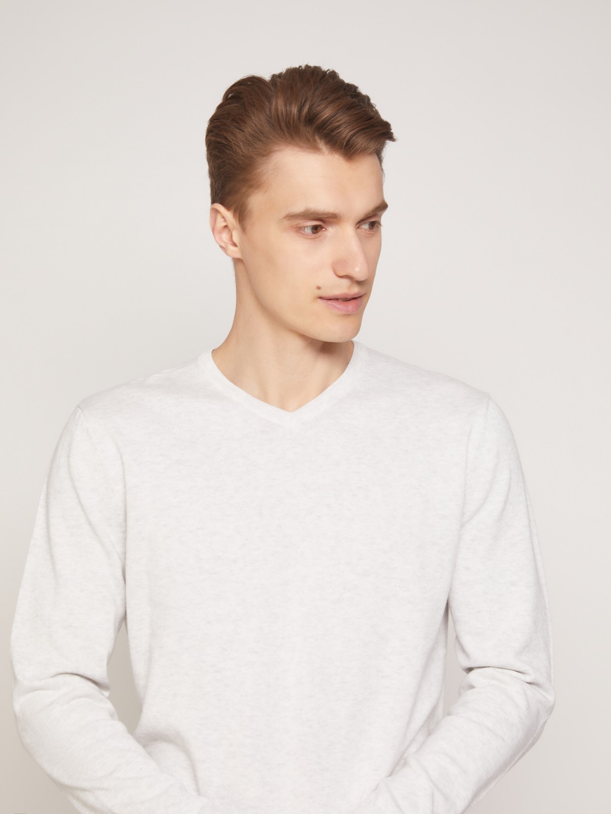 Пуловер из хлопка zolla 011336123032, цвет светло-серый, размер S - фото 4