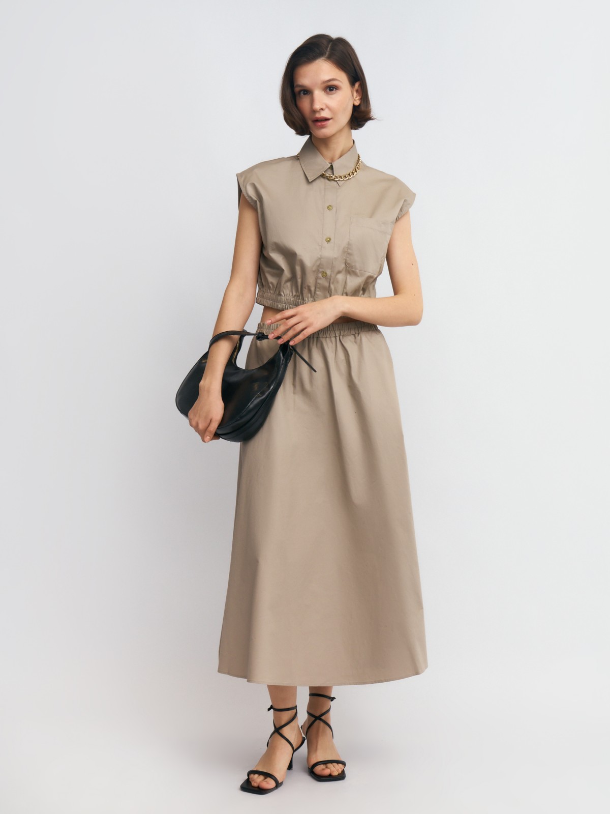 Юбка миди из хлопка на резинке