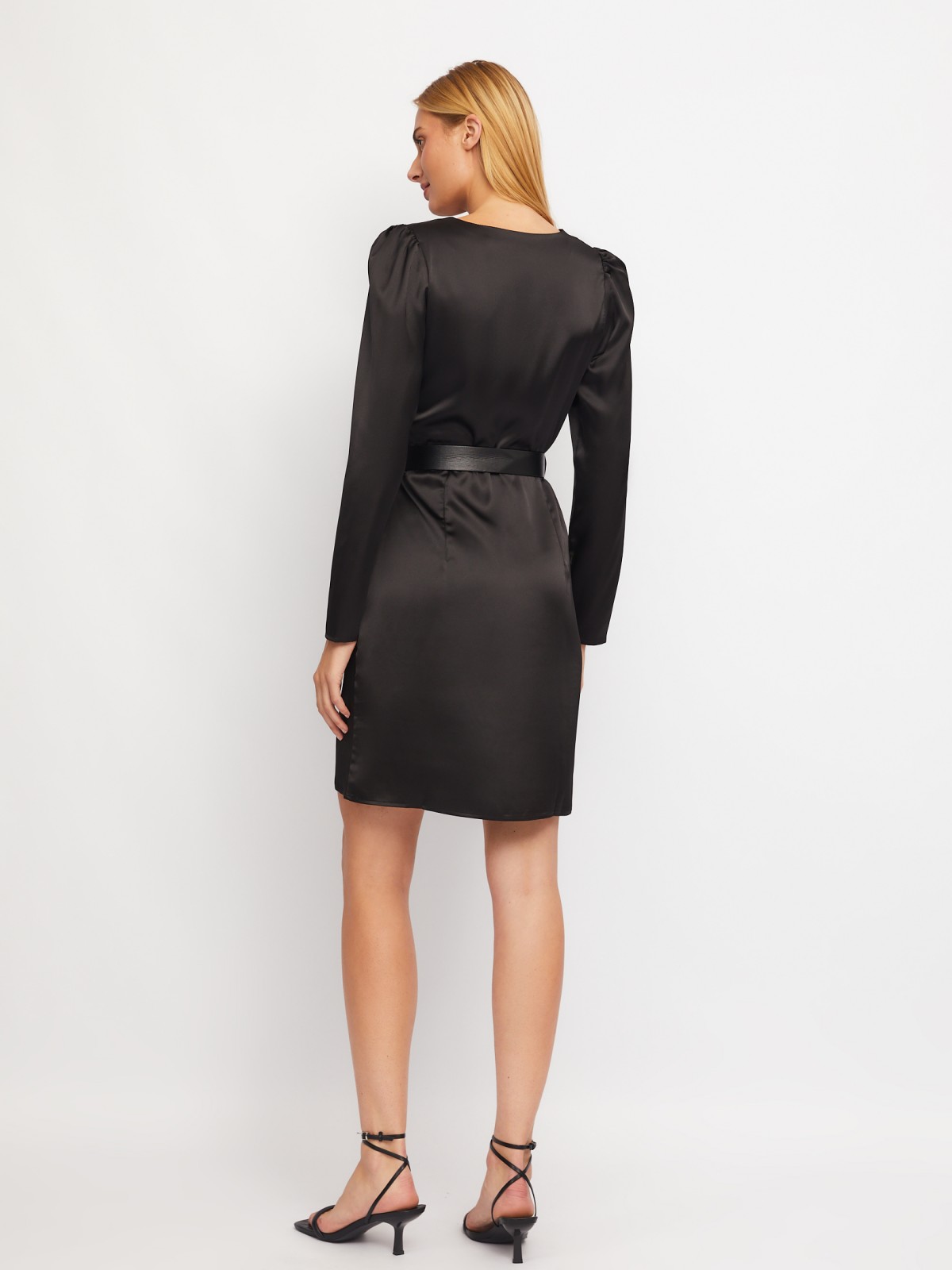 Атласное платье длины мини на запах zolla 024118262183, цвет черный, размер M - фото 6