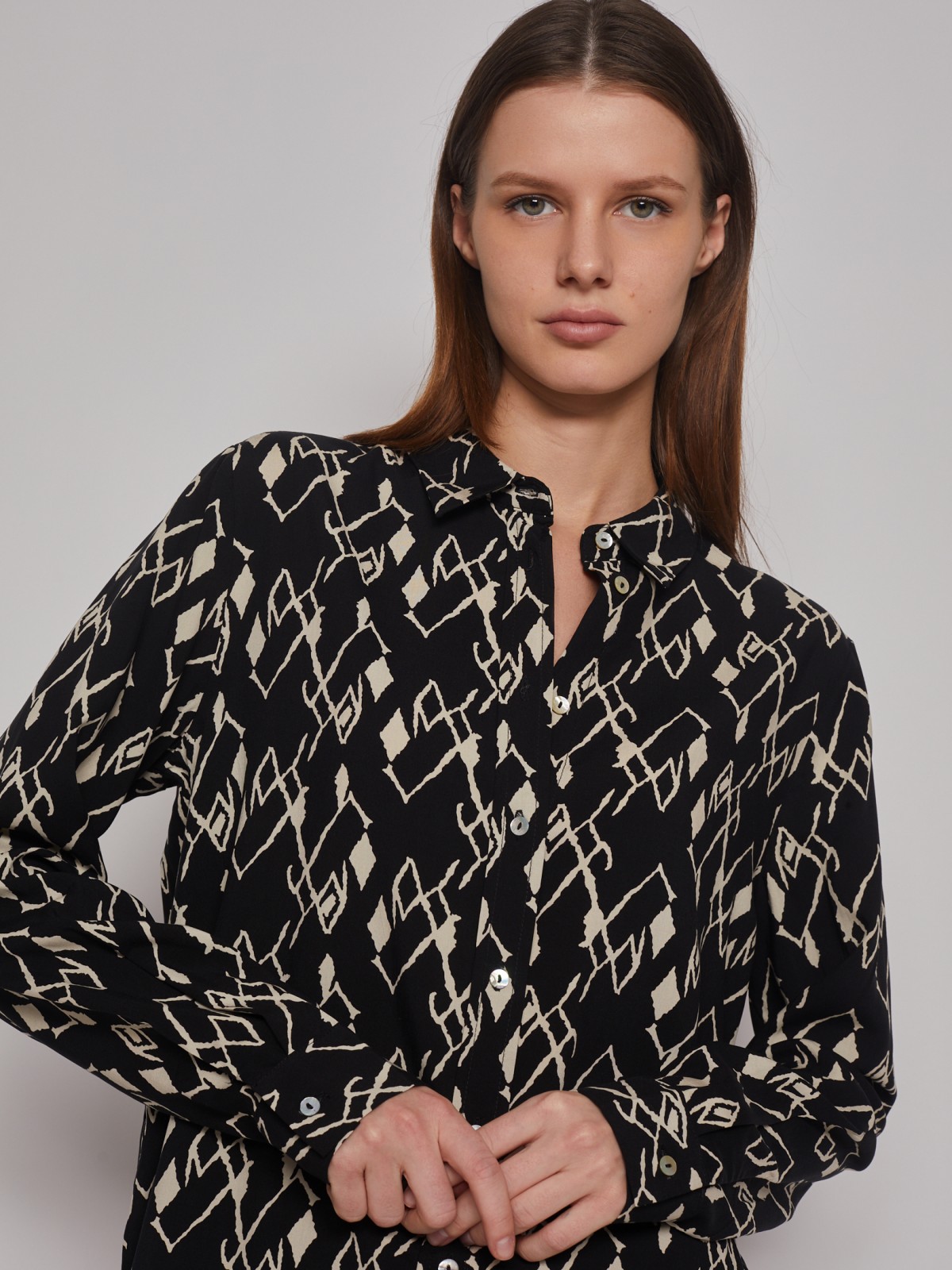 Блузка с  длинными рукавами zolla 02313117Y173, цвет черный, размер XS - фото 4