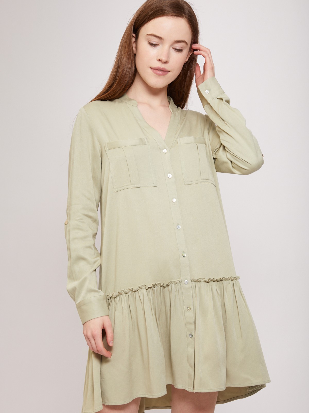 Платье-рубашка zolla 021218259053, цвет светло-зеленый, размер XS - фото 3