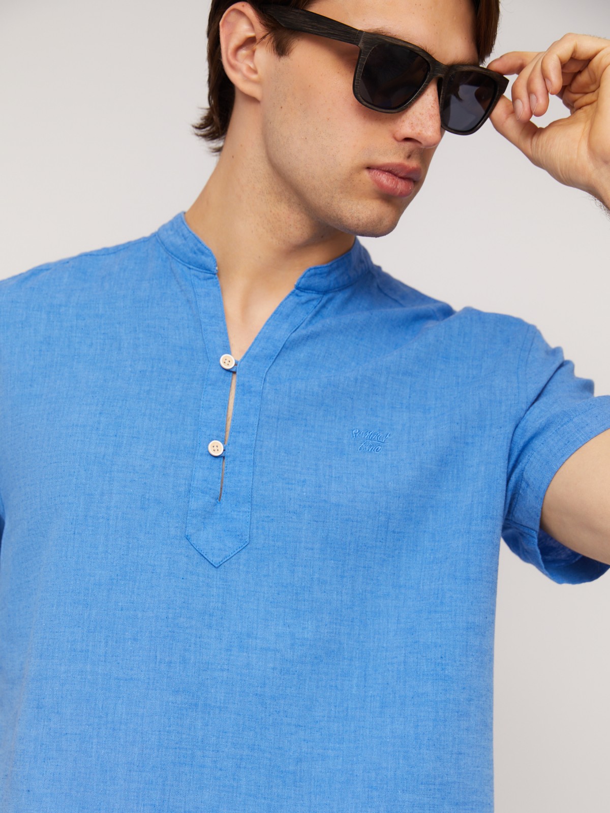 Льняная рубашка с коротким рукавом zolla 014242216073, цвет светло-голубой, размер M - фото 4