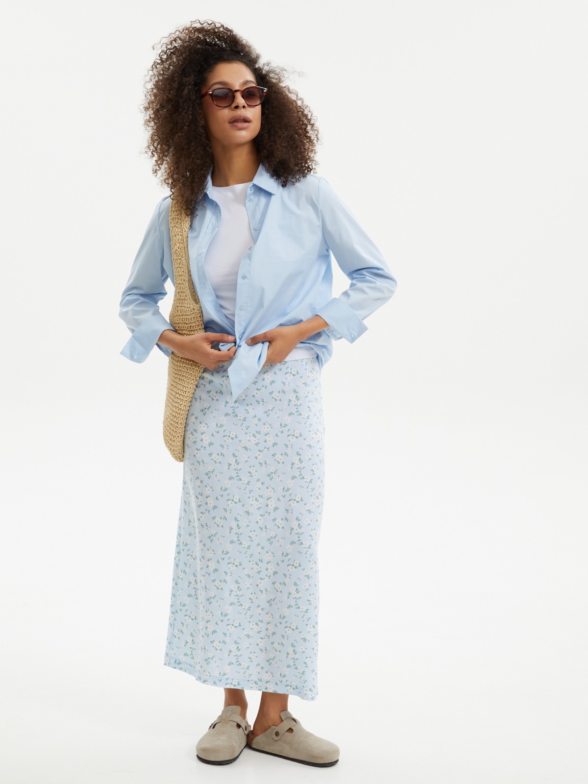 Прямая юбка миди из вискозы с разрезом