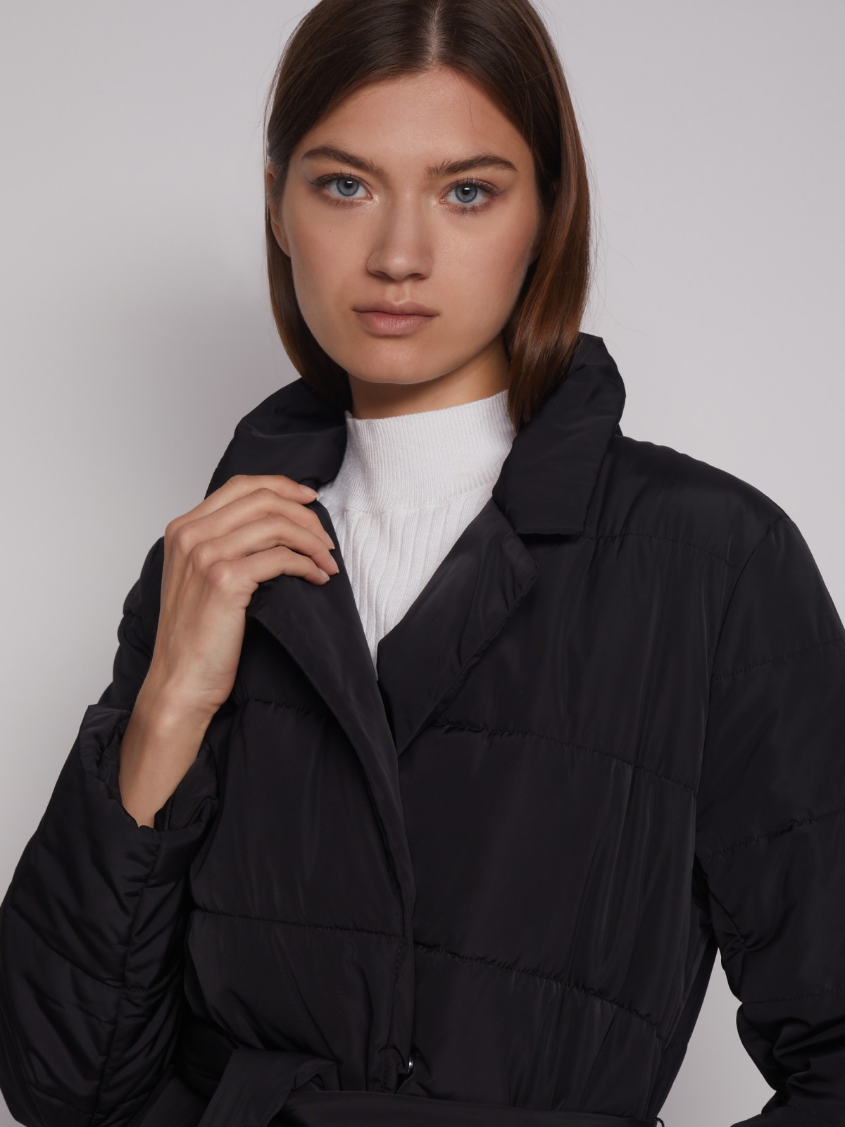 Тёплая куртка с поясом zolla 022335124334, цвет черный, размер XS - фото 5