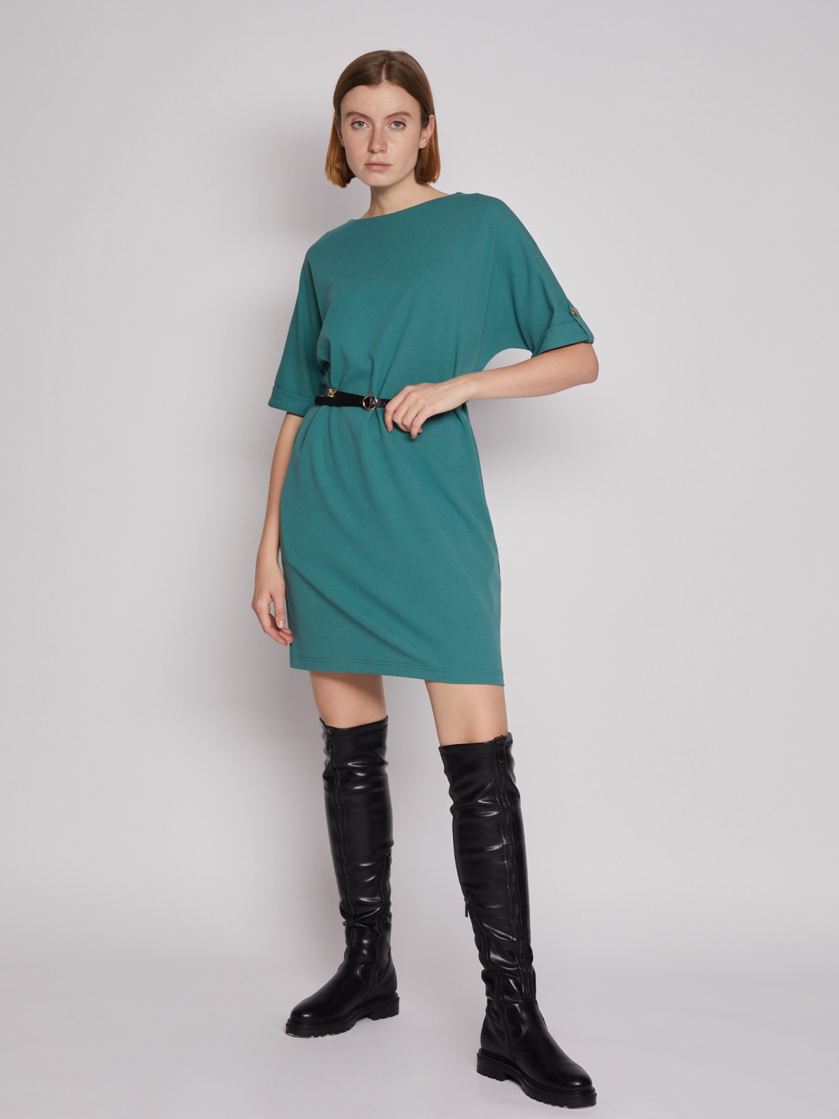 Платье с ремнём zolla 022138135022, цвет зеленый, размер S - фото 2