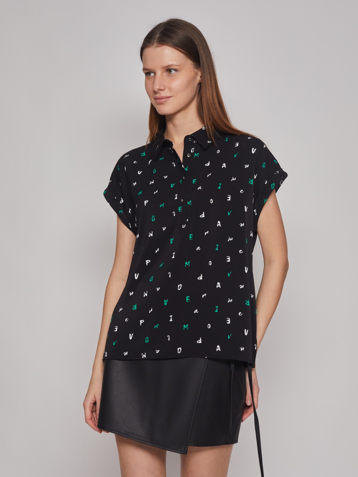 Блузка с короткими рукавами zolla 22313128Y042, цвет черный, размер XS - фото 1