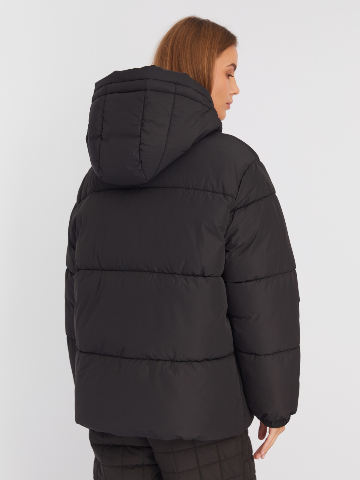 Тёплая дутая куртка с капюшоном и кулиской zolla 02342510L064, цвет черный, размер XS - фото 6