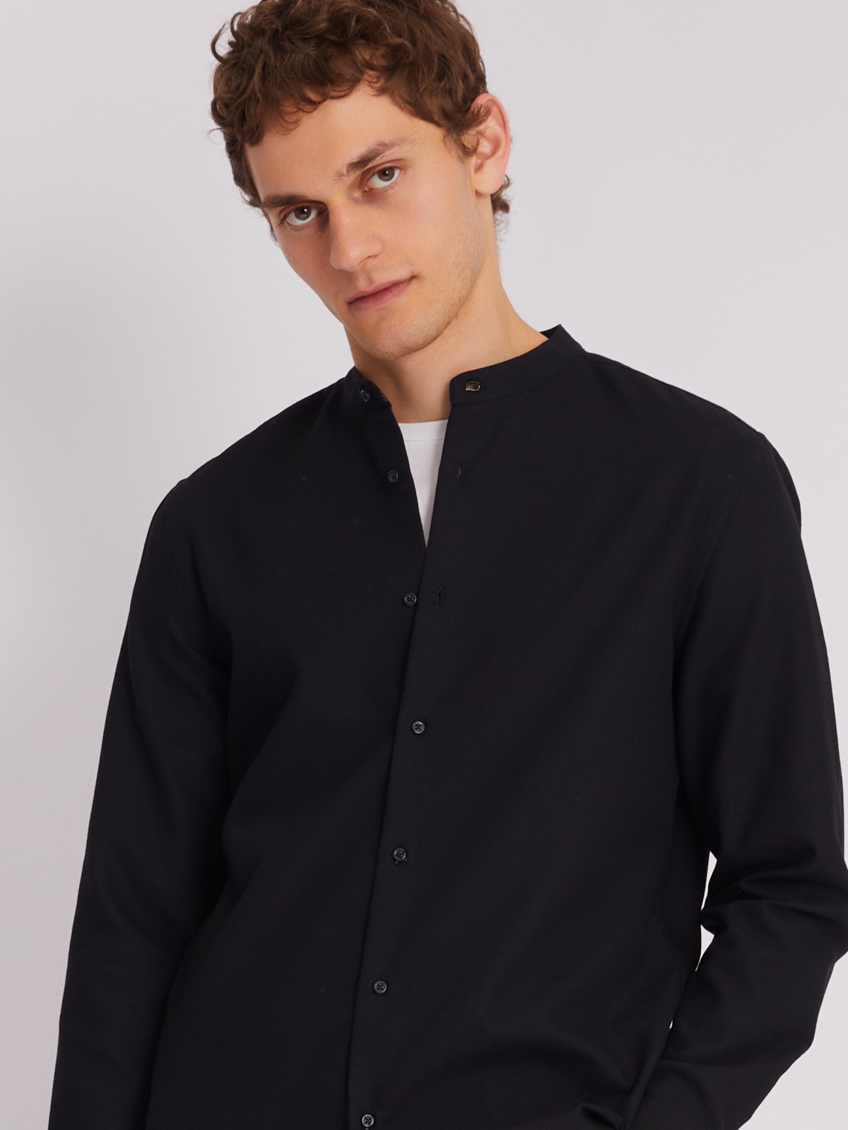 Офисная рубашка с воротником-стойкой и длинным рукавом zolla 013312159023, цвет черный, размер S - фото 4