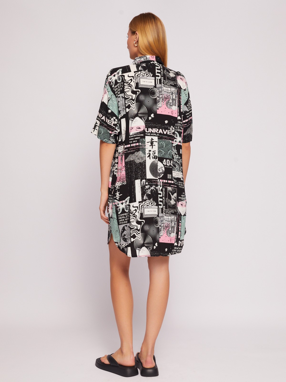 Платье-рубашка мини из вискозы на пуговицах zolla 02421827Y373, цвет черный, размер S - фото 6