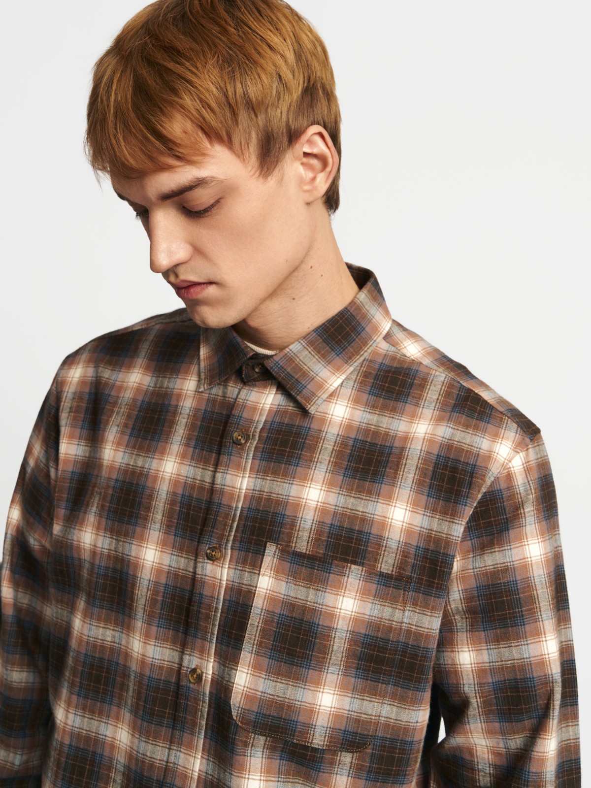 Рубашка из хлопка с длинным рукавом и узором в клетку