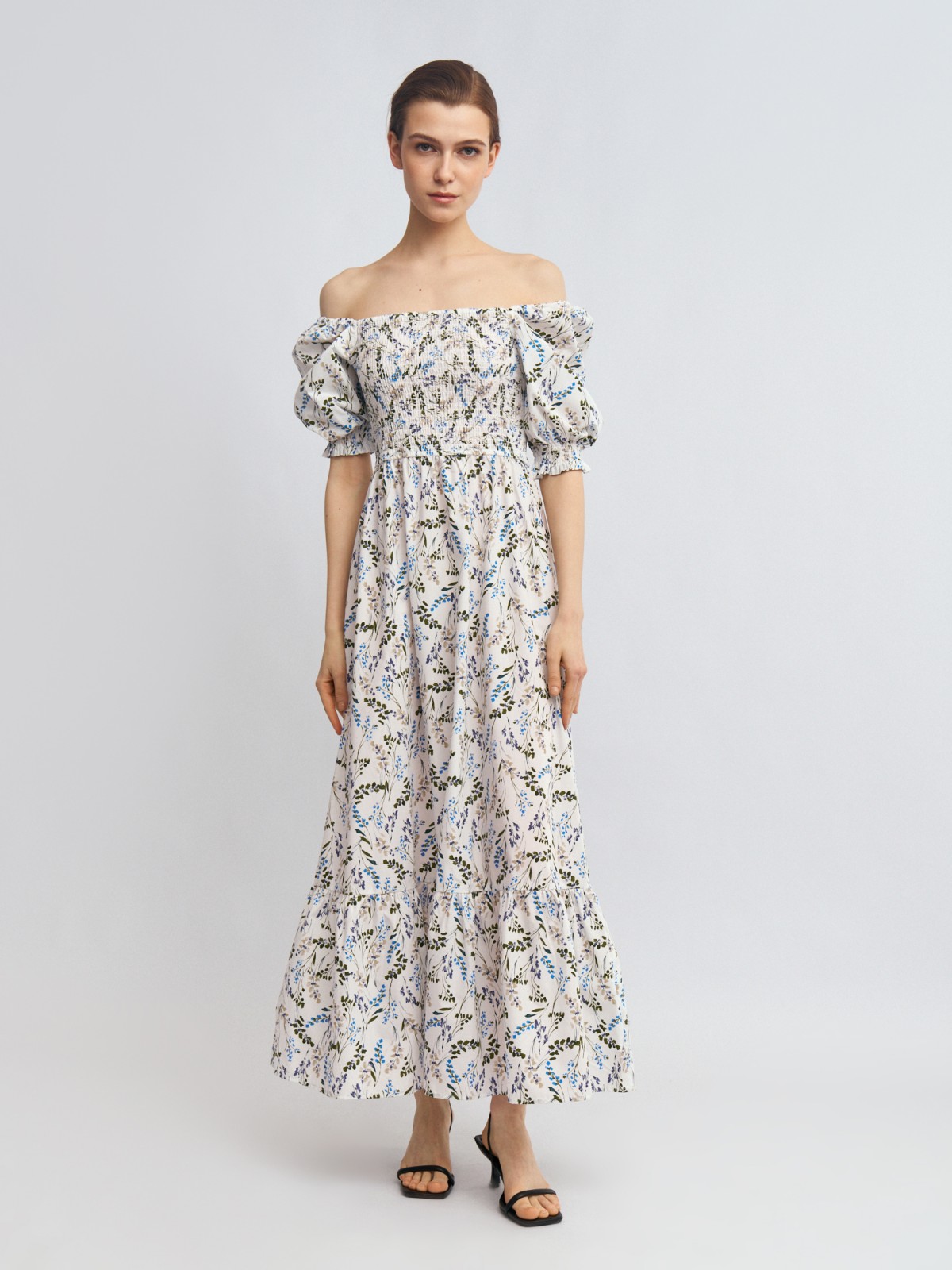 Платье макси на резинке с воланом