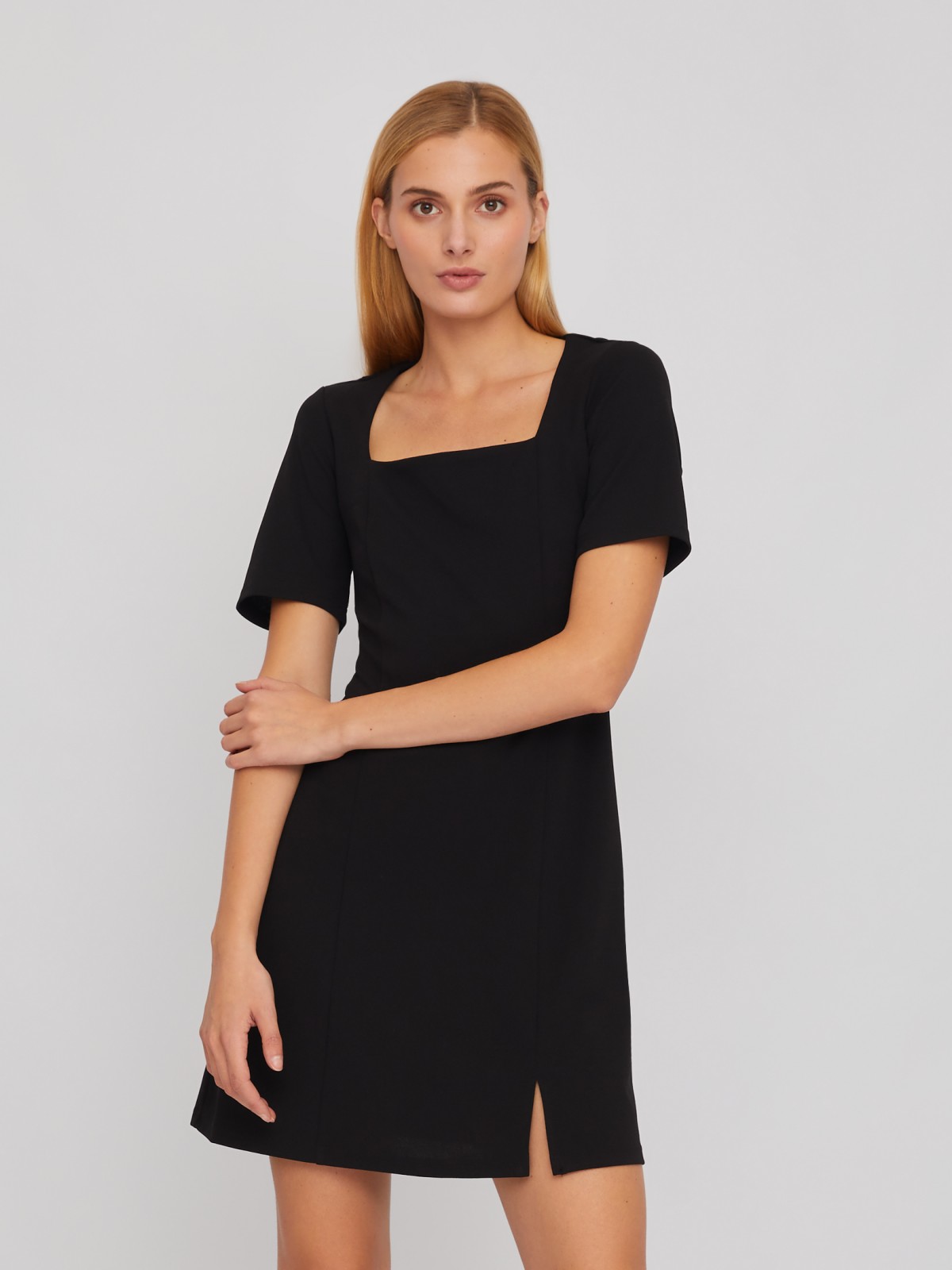 Платье длины мини с вырезом и коротким рукавом zolla 02411819F331, цвет черный, размер XS - фото 1