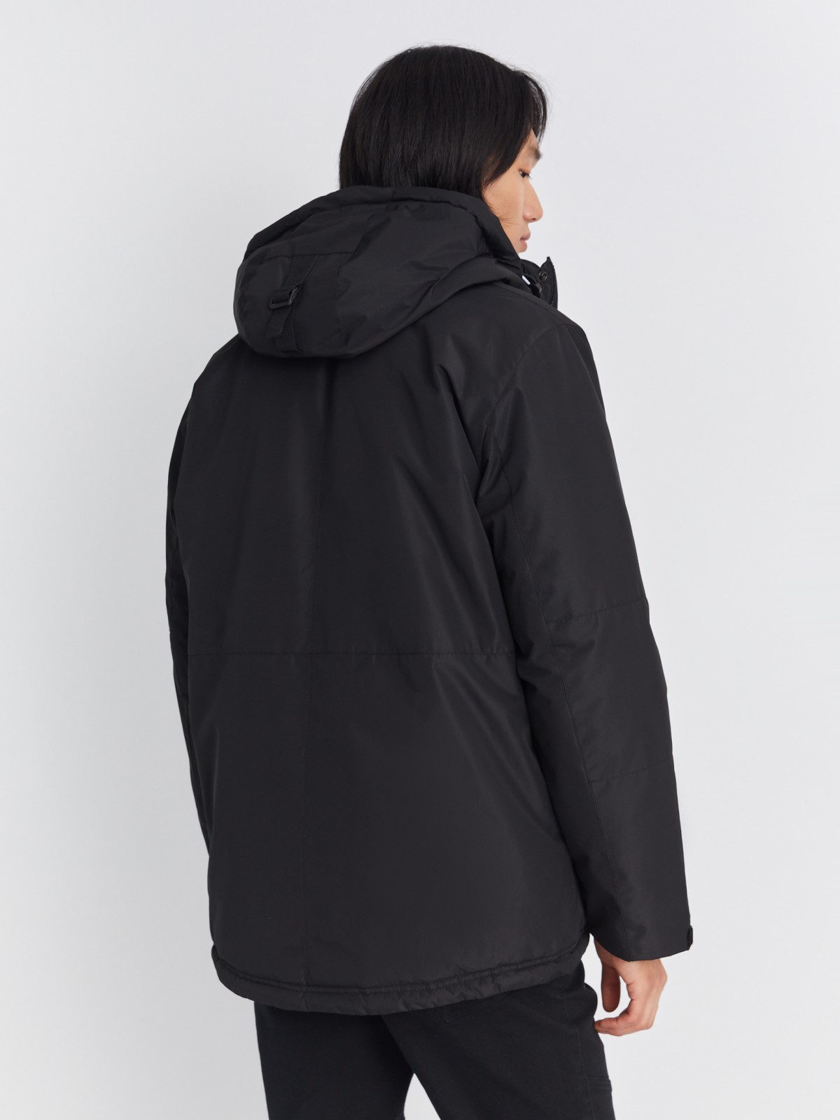 Тёплая куртка удлинённого силуэта с капюшоном на синтепоне zolla 013345102064, цвет черный, размер M - фото 6
