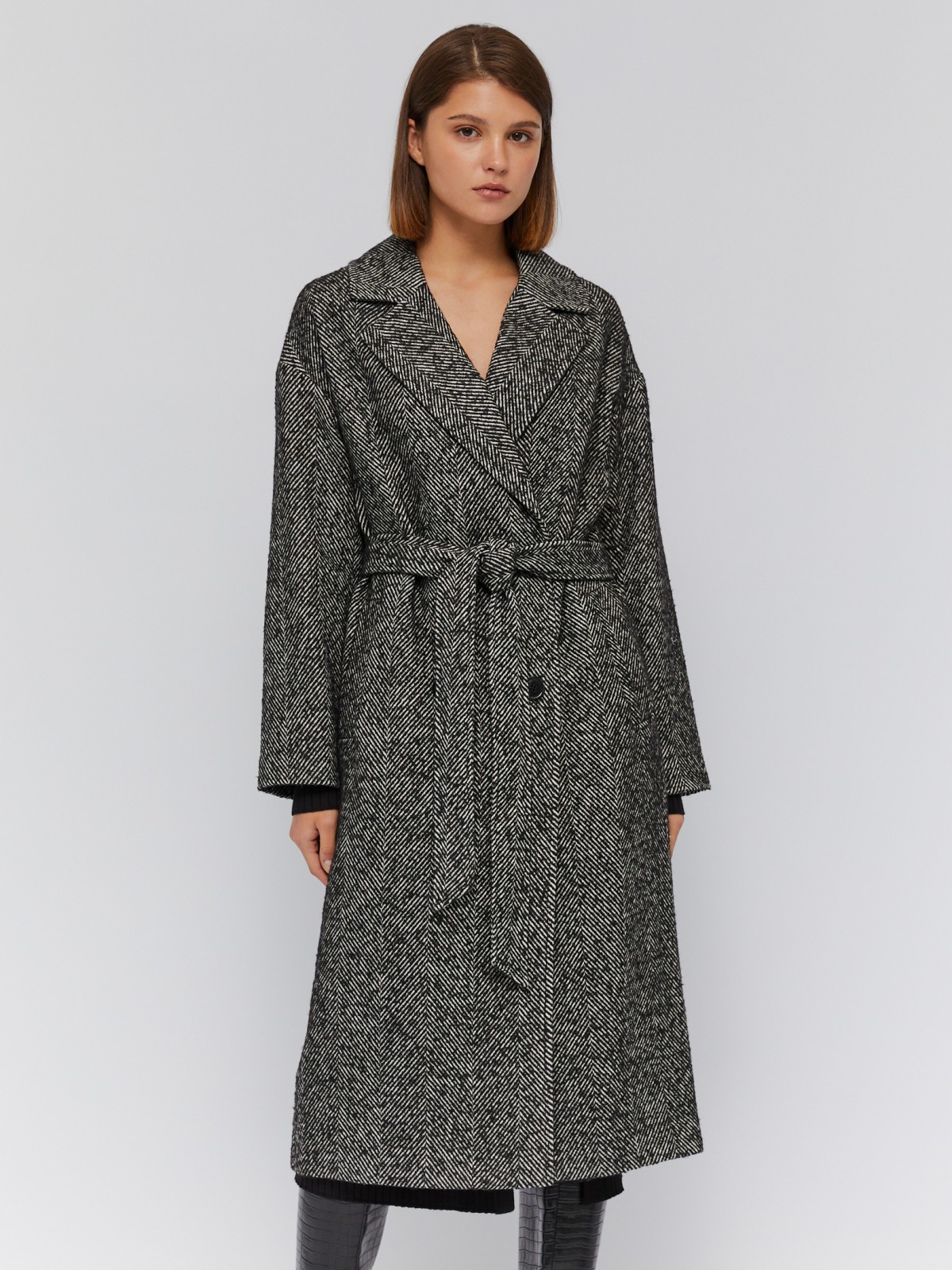 Длинное пальто оверсайз из шерсти с поясом