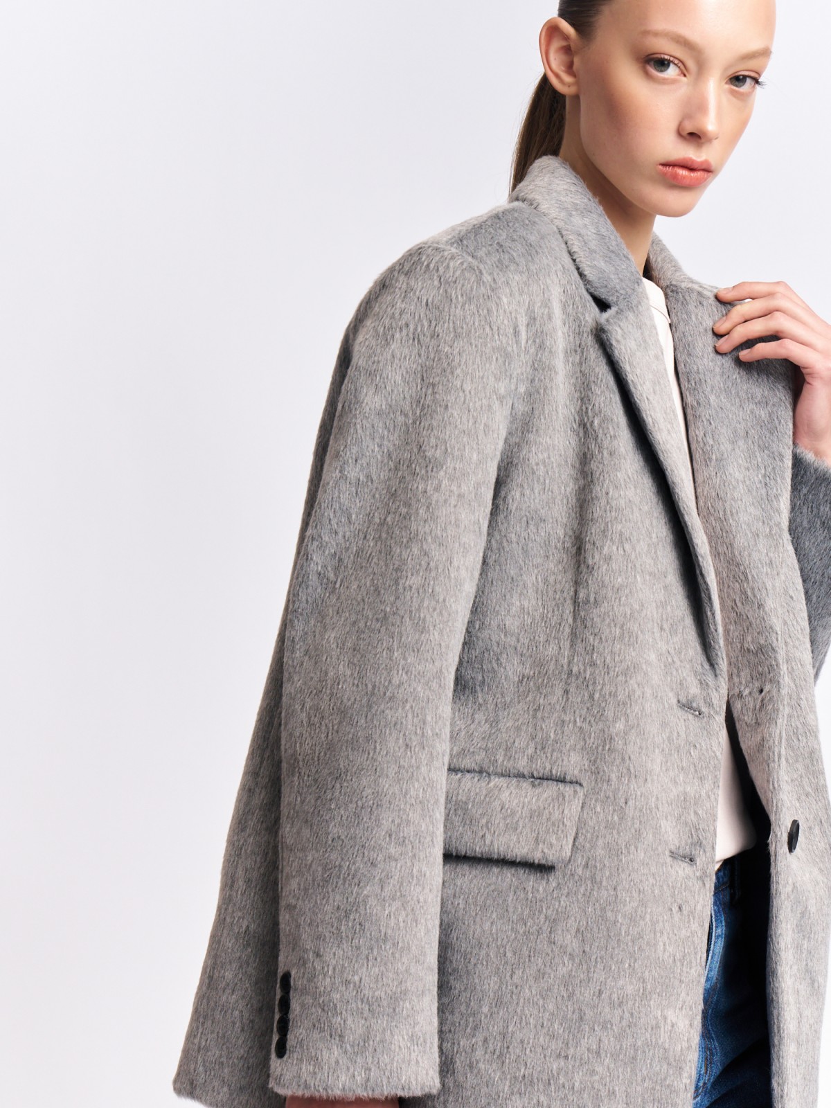 Тёплое пальто-пиджак однобортное