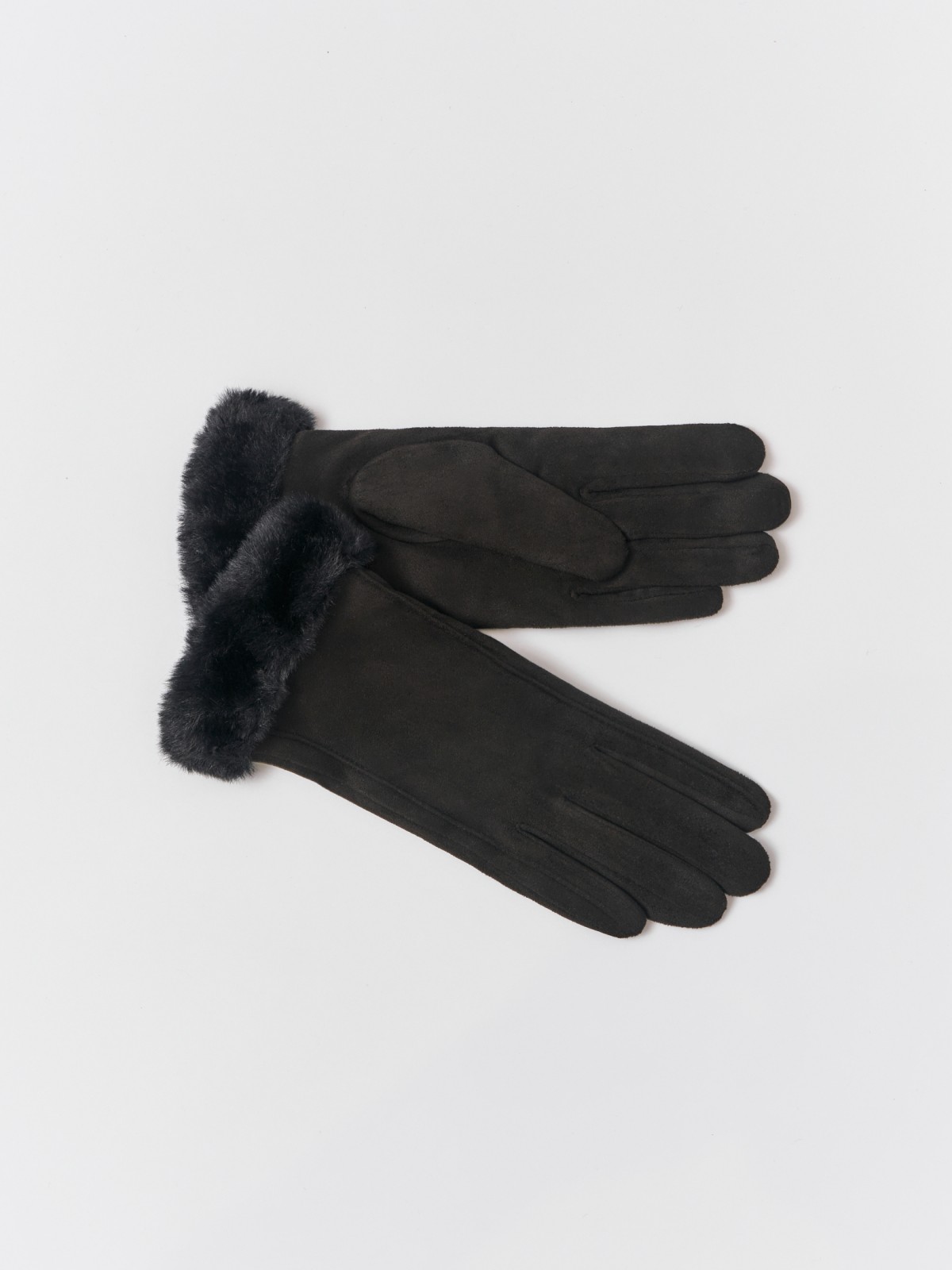 Тёплые перчатки с опушкой и подкладкой из экомеха