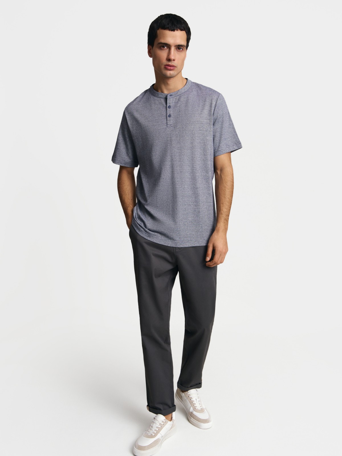 Футболка хенли из хлопка в полоску