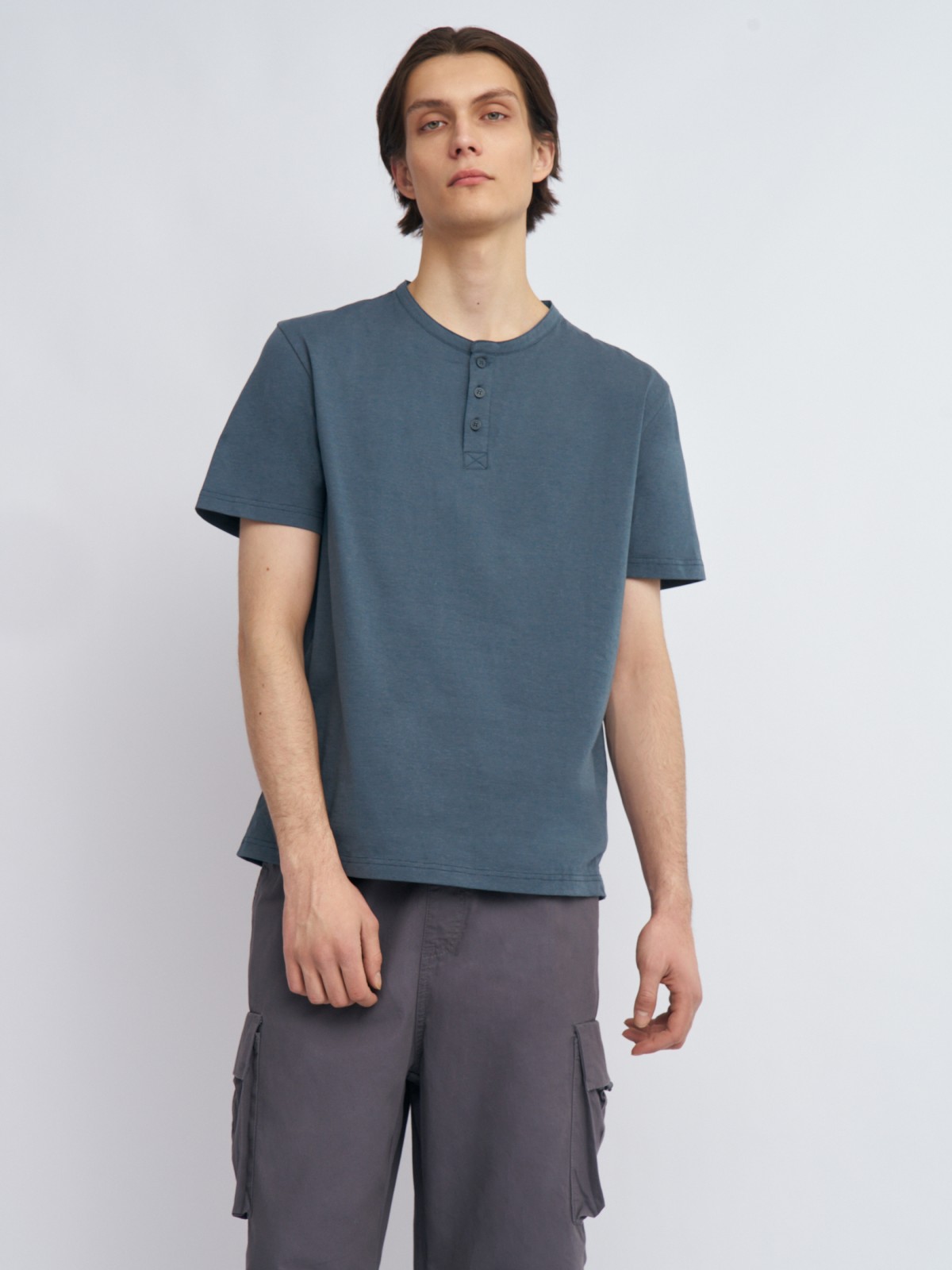 Футболка хенли из хлопка в полоску