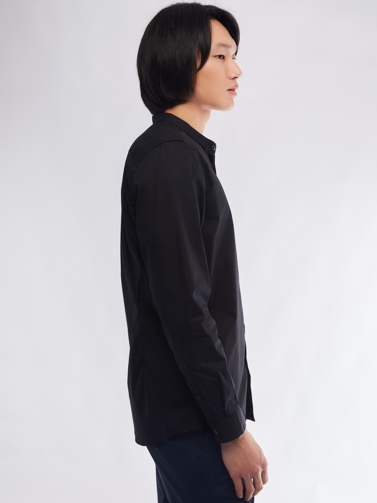 Офисная рубашка с воротником-стойкой и длинным рукавом zolla 01411217W072, цвет черный, размер S - фото 5