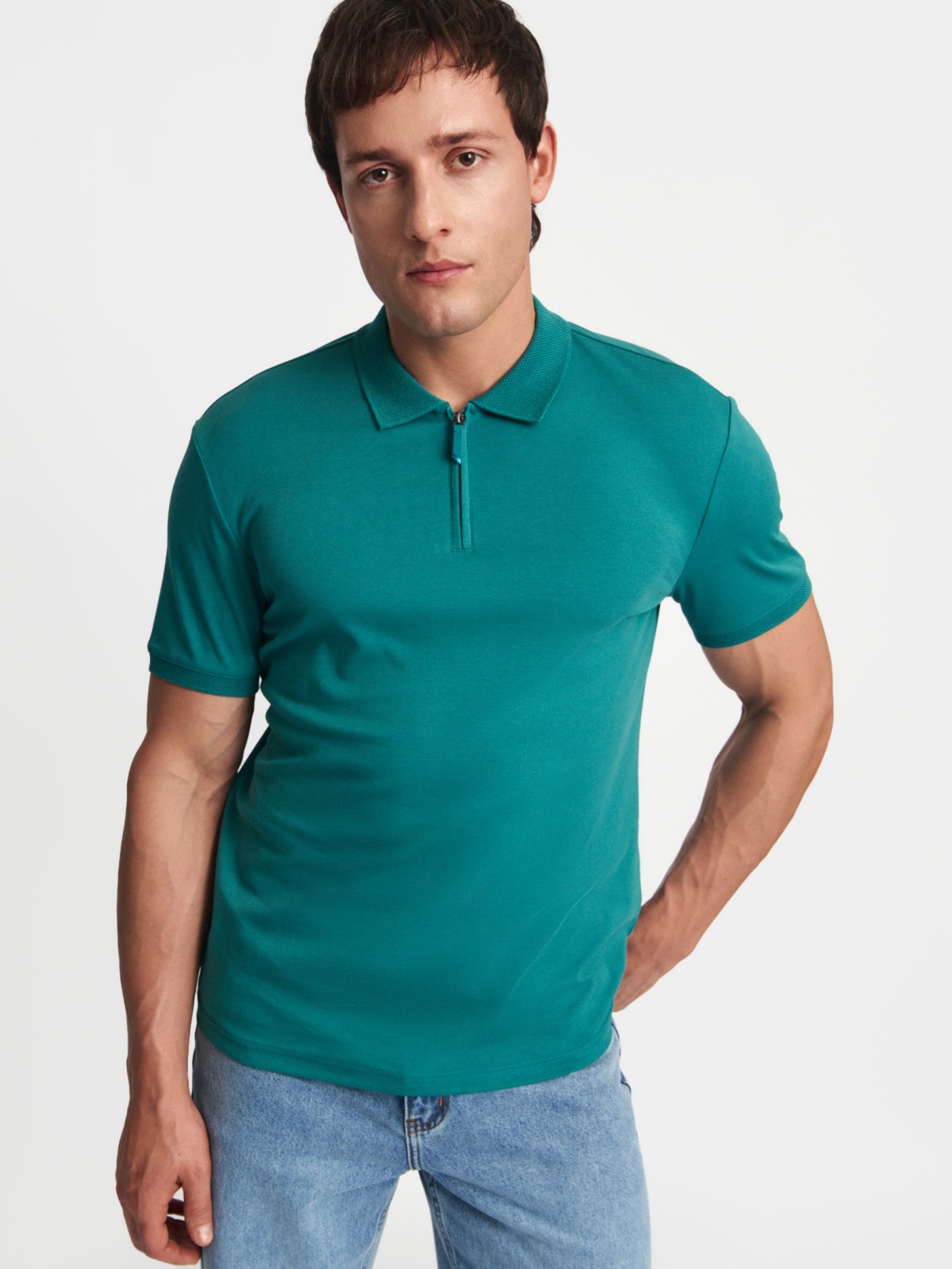 Футболка поло из хлопка на молнии