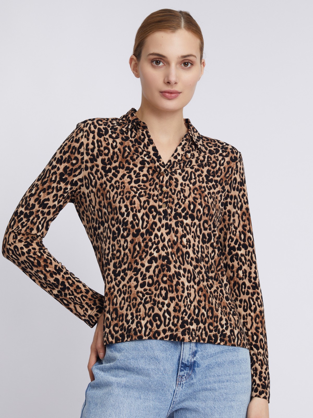 Трикотажная блузка с длинным рукавом и леопардовым принтом zolla 023311152513, цвет бежевый, размер S - фото 5